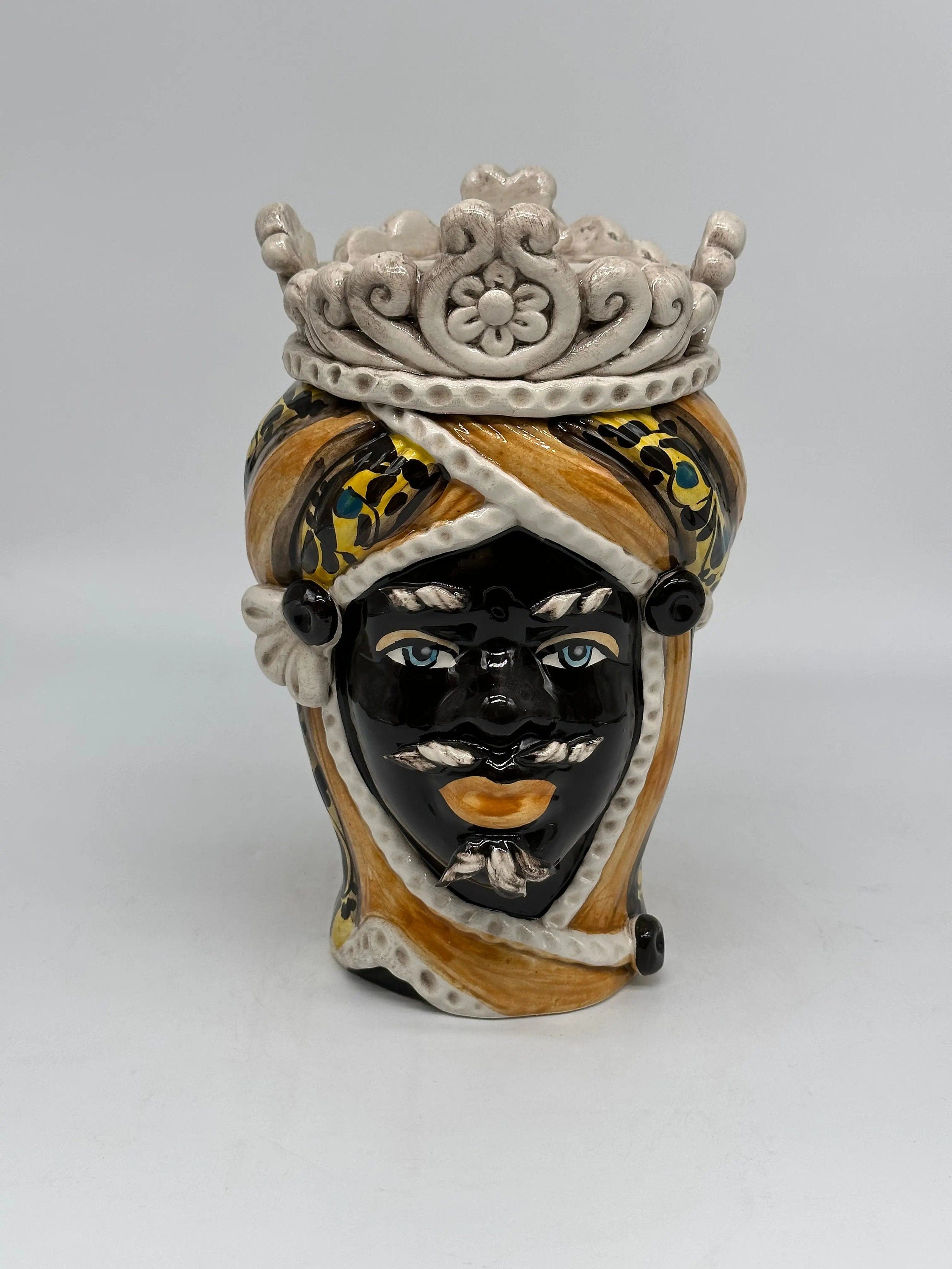 Teste di Moro Moresca Ceramica Caltagirone cm H.22 L.13 Artigianale Decorazione 2020 Arancio DD CERAMICHE SICILIANE