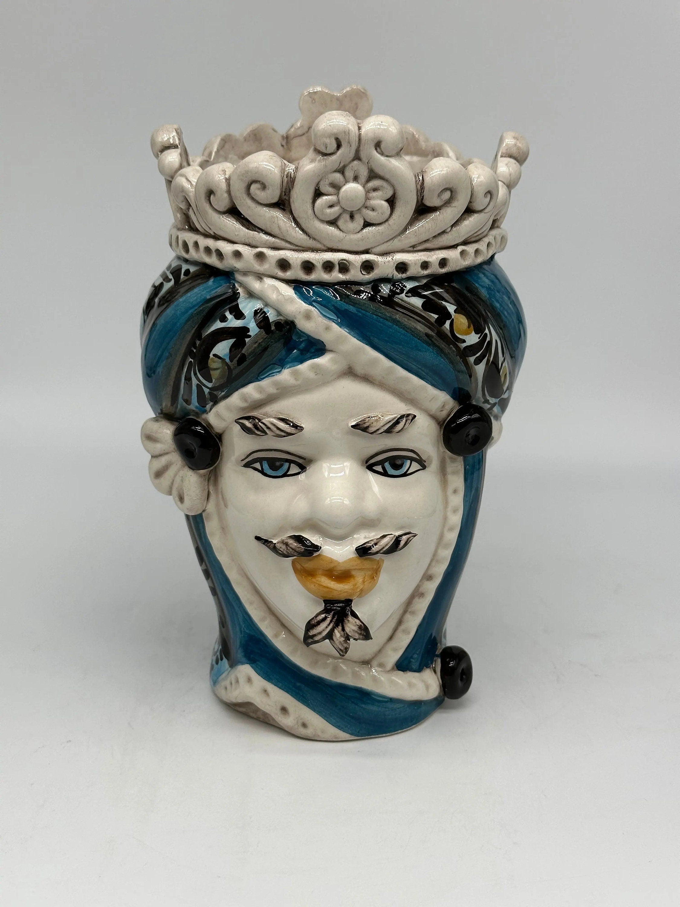 Teste di Moro Moresca Ceramica Caltagirone cm H.22 L.13 Artigianale Decorazione 2020 Blu DD CERAMICHE SICILIANE