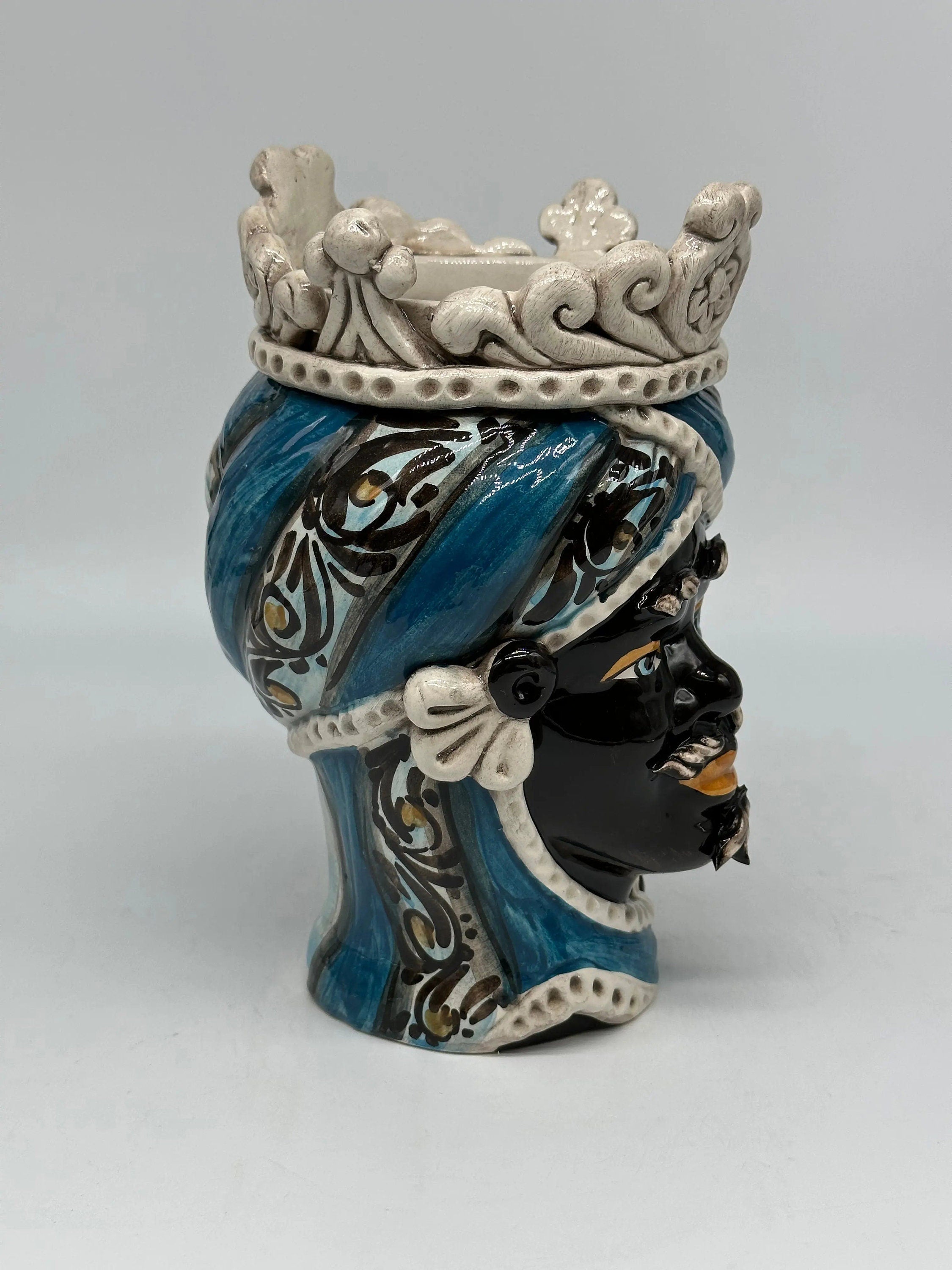 Teste di Moro Moresca Ceramica Caltagirone cm H.22 L.13 Artigianale Decorazione 2020 Blu DD CERAMICHE SICILIANE