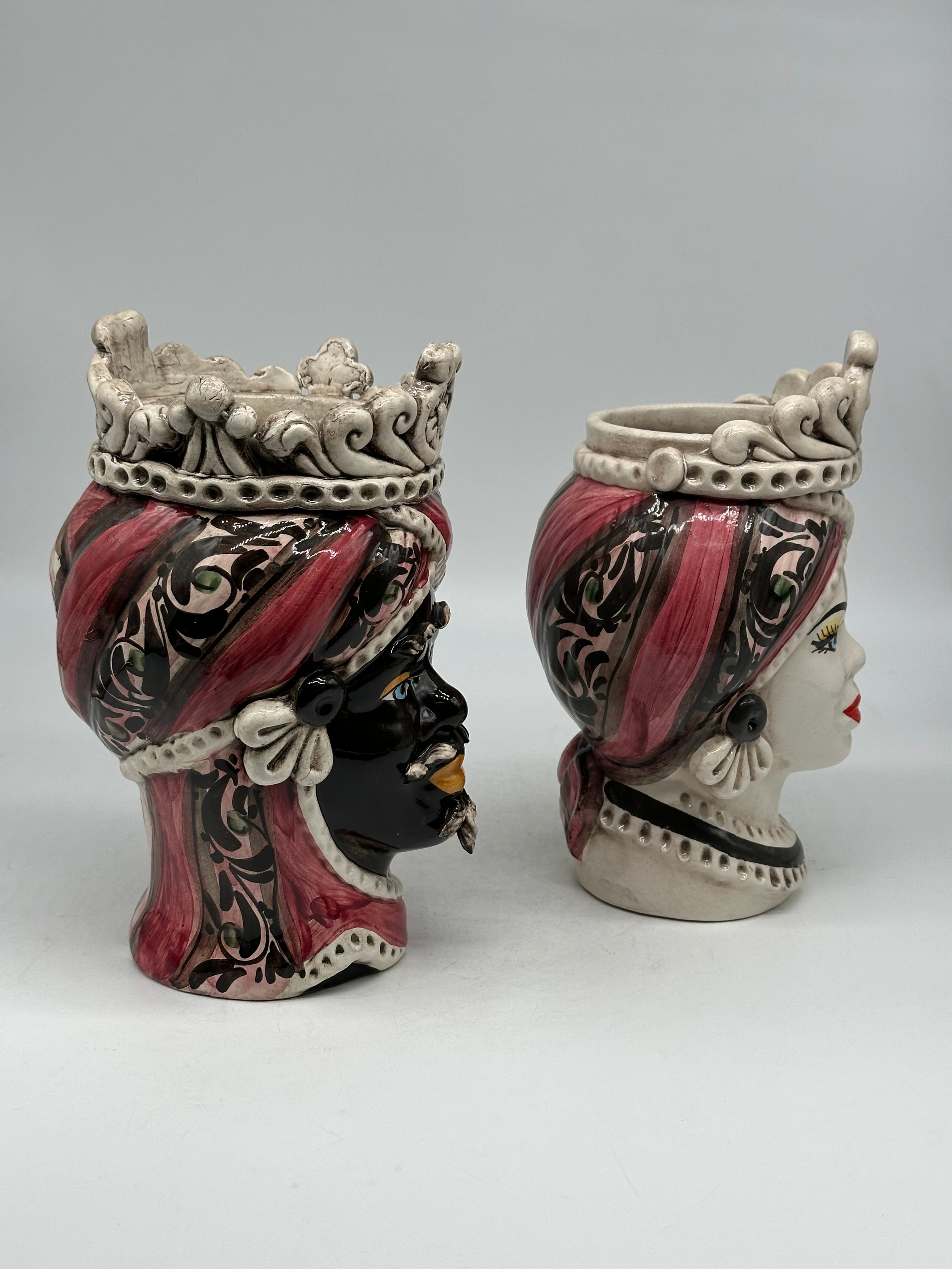 Teste di Moro Moresca Ceramica Caltagirone cm H.22 L.13 Artigianale Decorazione 2020 Rosa - TESTE DI MORO