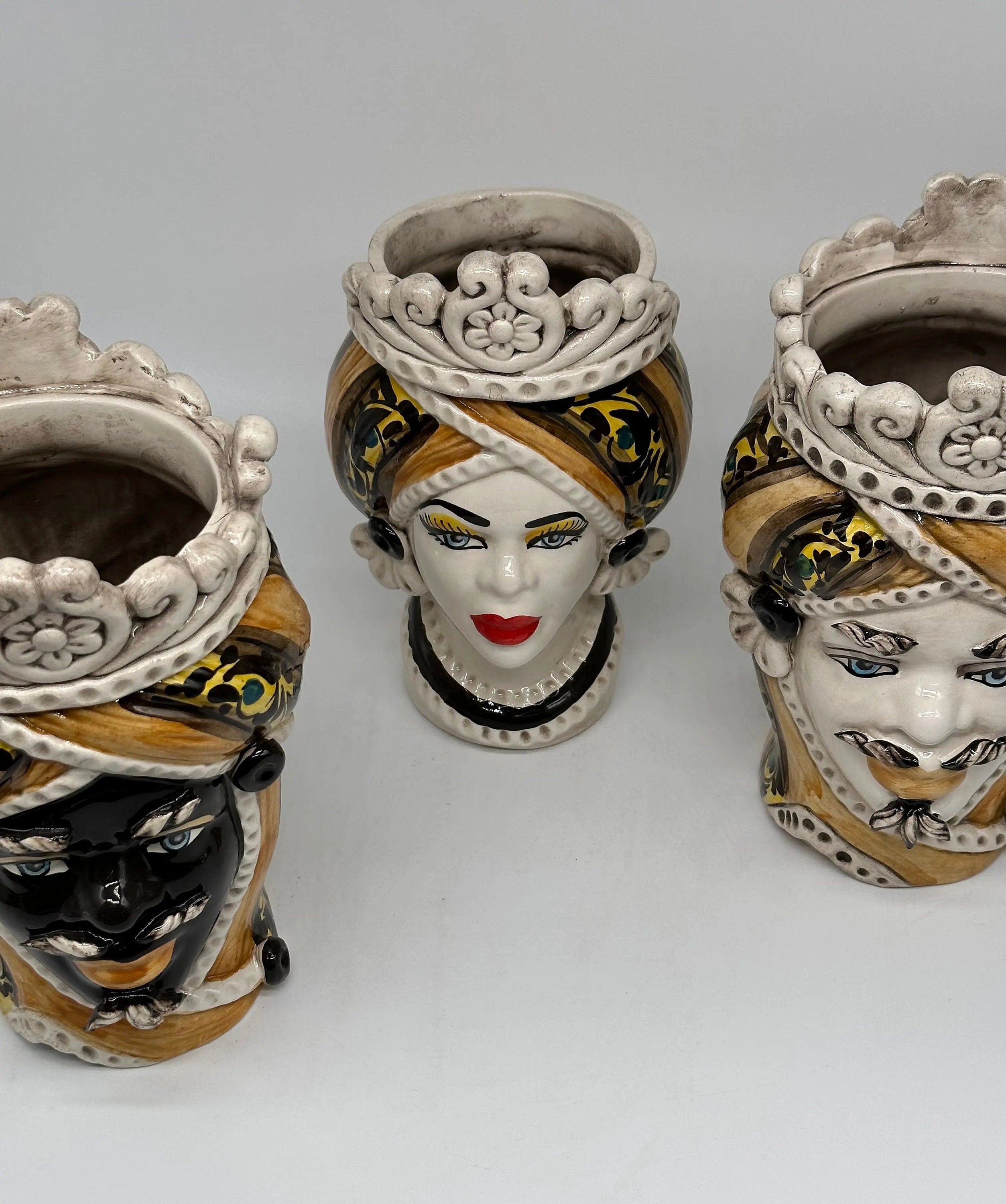 Teste di Moro Moresca Ceramica Caltagirone cm H.22 L.13 Artigianale Decorazione 2020 Arancio DD CERAMICHE SICILIANE