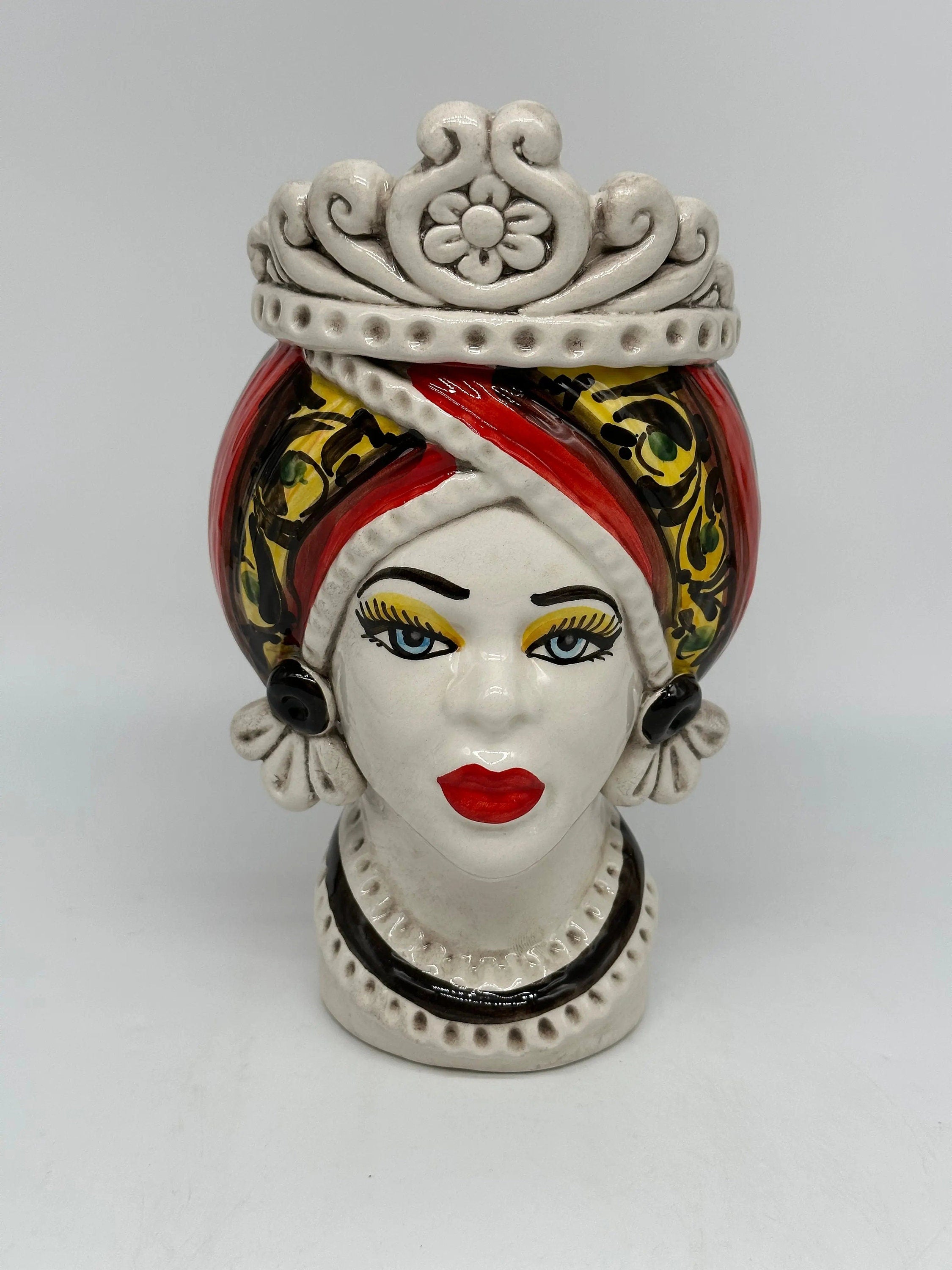 Teste di Moro Moresca Ceramica Caltagirone cm H.22 L.13 Artigianale Decorazione 2020 Rosso DD CERAMICHE SICILIANE