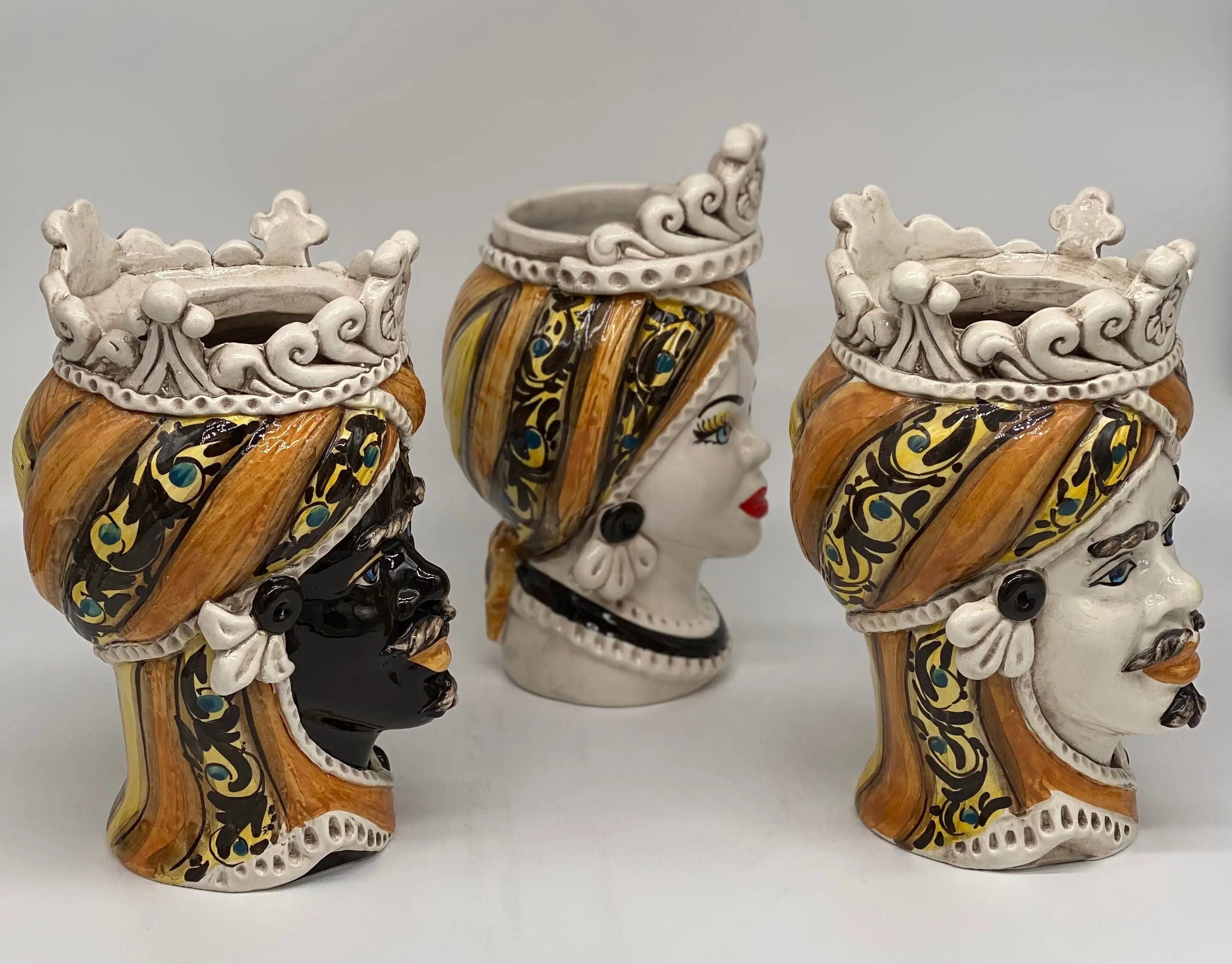 Teste di Moro Moresca Ceramica Caltagirone cm H.22 L.13 Artigianale Decorazione 2020 Arancio DD CERAMICHE SICILIANE