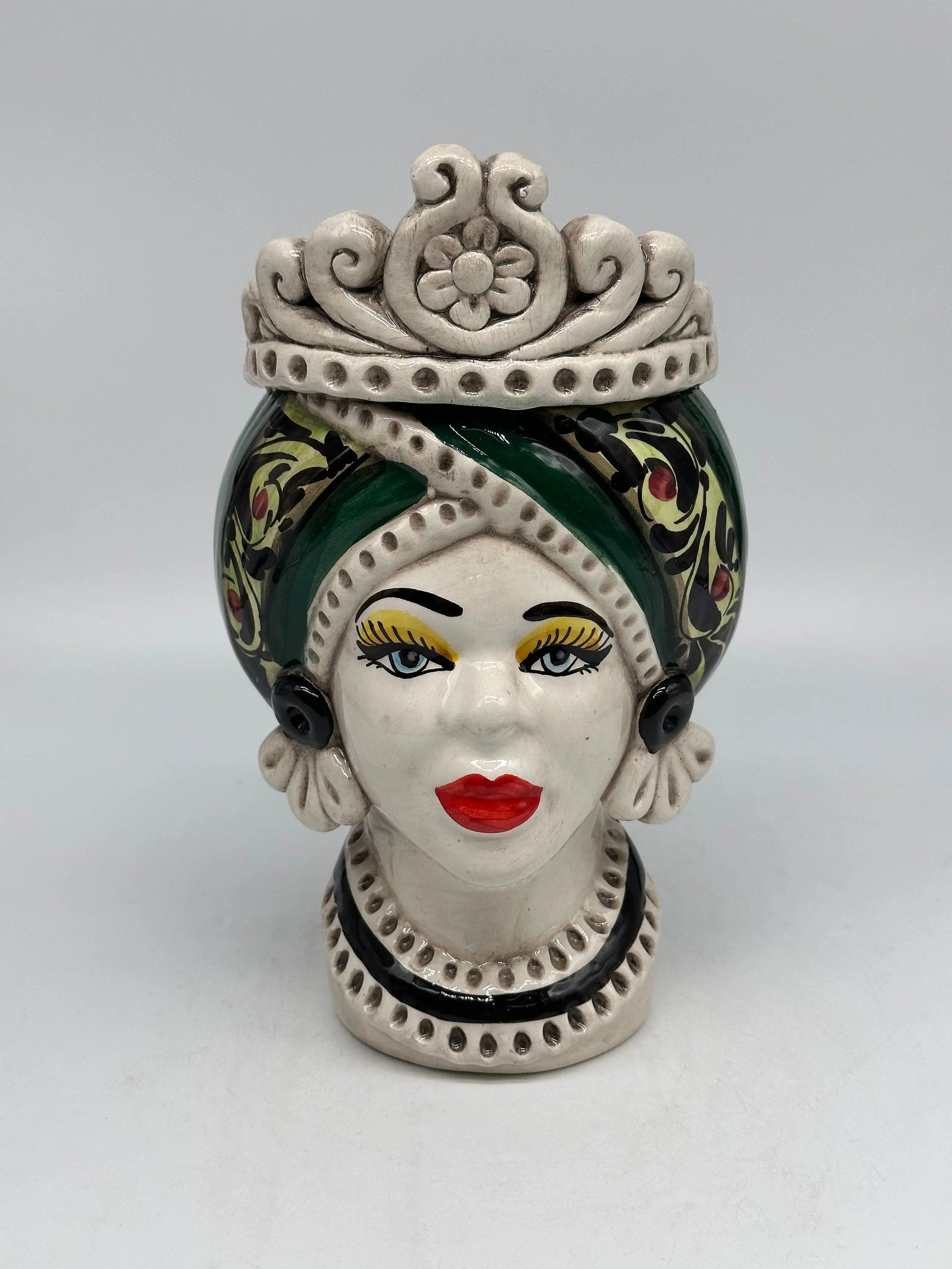 Teste di Moro Moresca Ceramica Caltagirone cm H.22 L.13 Artigianale Decorazione 2020 Verde DD CERAMICHE SICILIANE