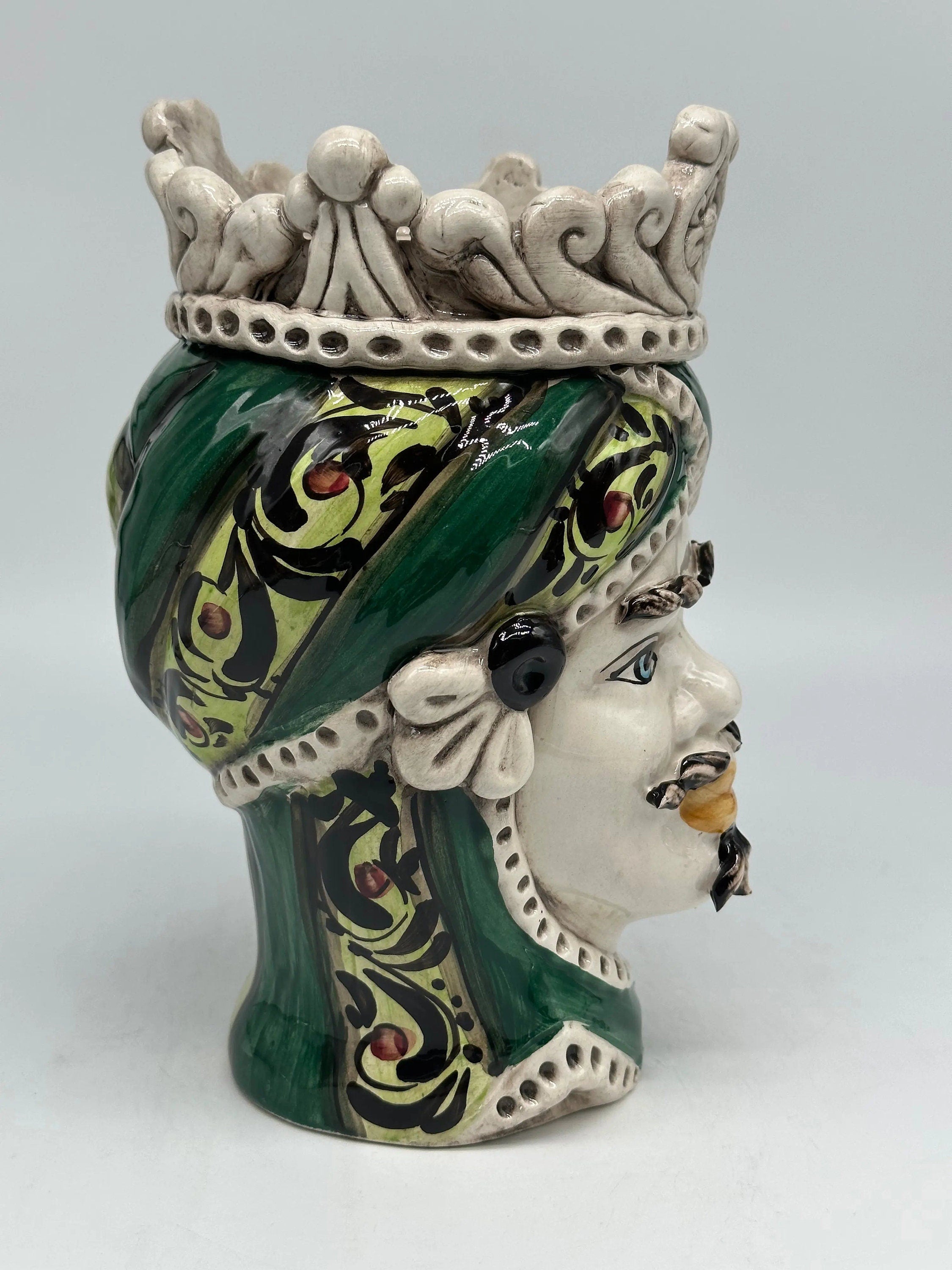 Teste di Moro Moresca Ceramica Caltagirone cm H.22 L.13 Artigianale Decorazione 2020 Verde DD CERAMICHE SICILIANE