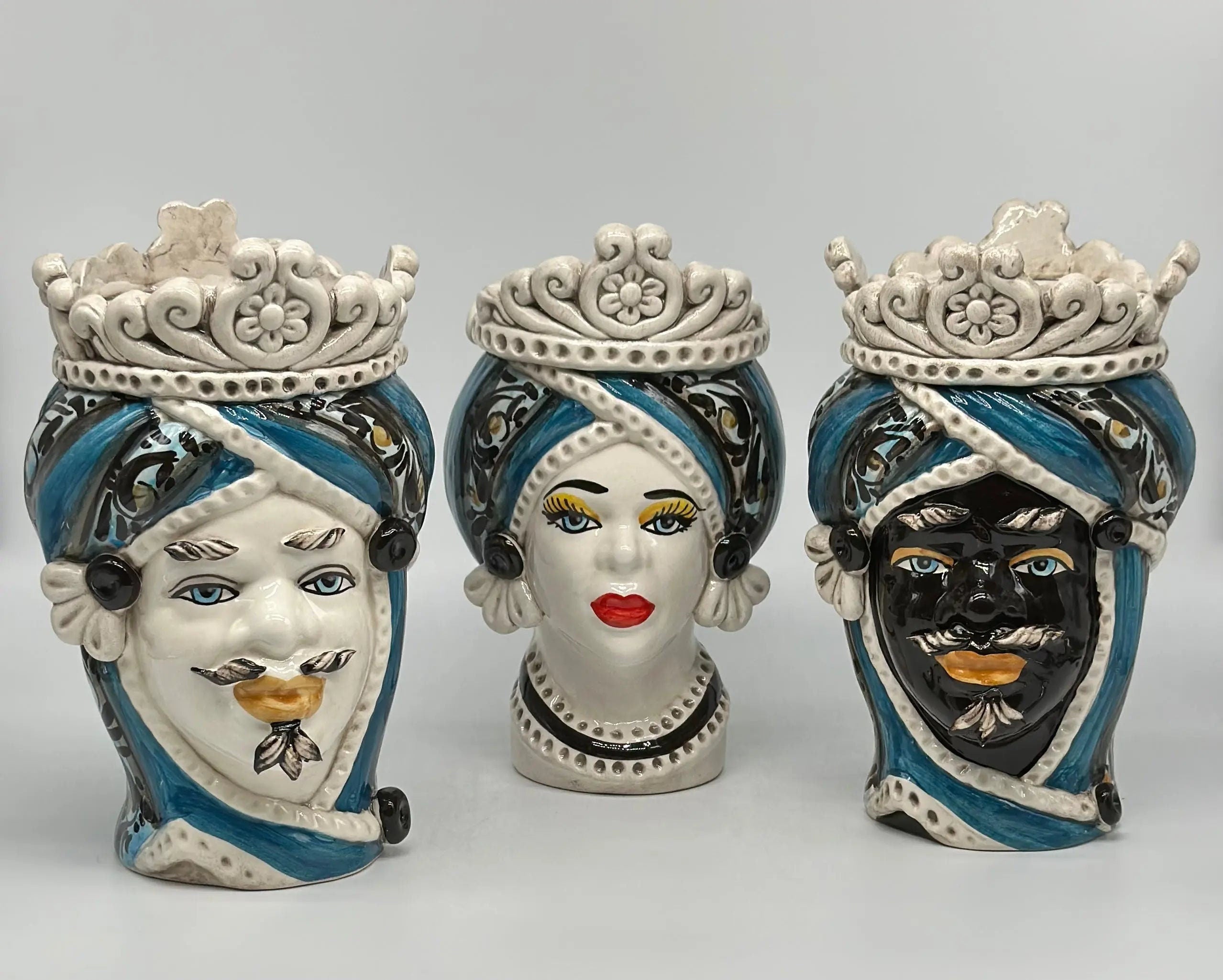 Teste di Moro Moresca Ceramica Caltagirone cm H.22 L.13 Artigianale Decorazione 2020 Blu DD CERAMICHE SICILIANE