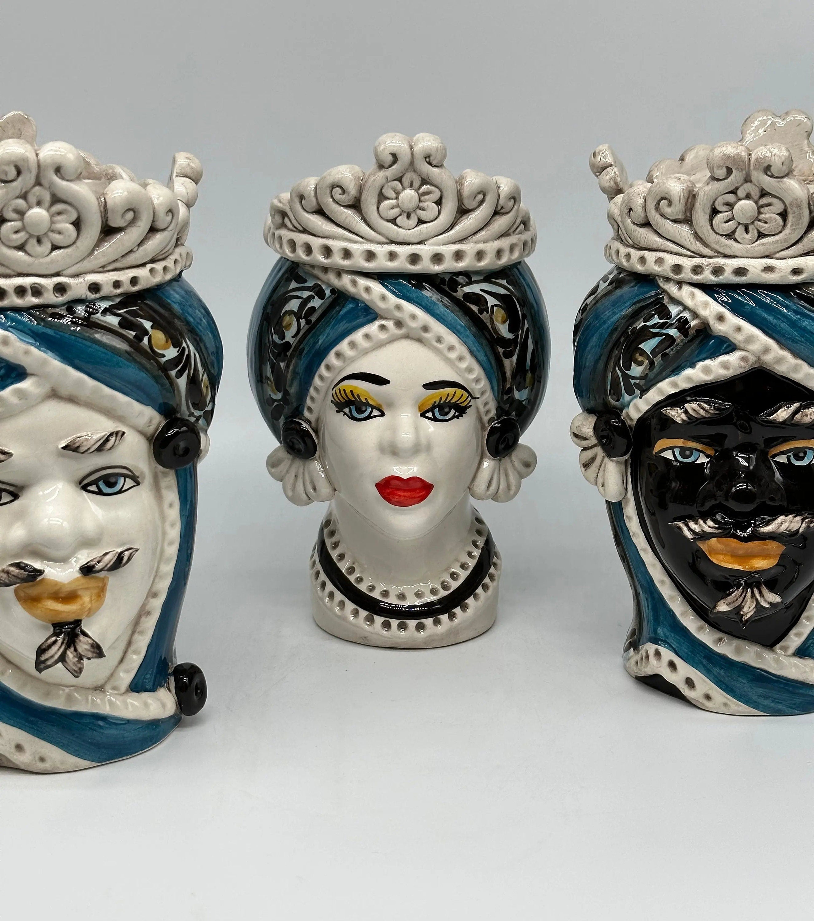 Teste di Moro Moresca Ceramica Caltagirone cm H.22 L.13 Artigianale Decorazione 2020 Blu DD CERAMICHE SICILIANE