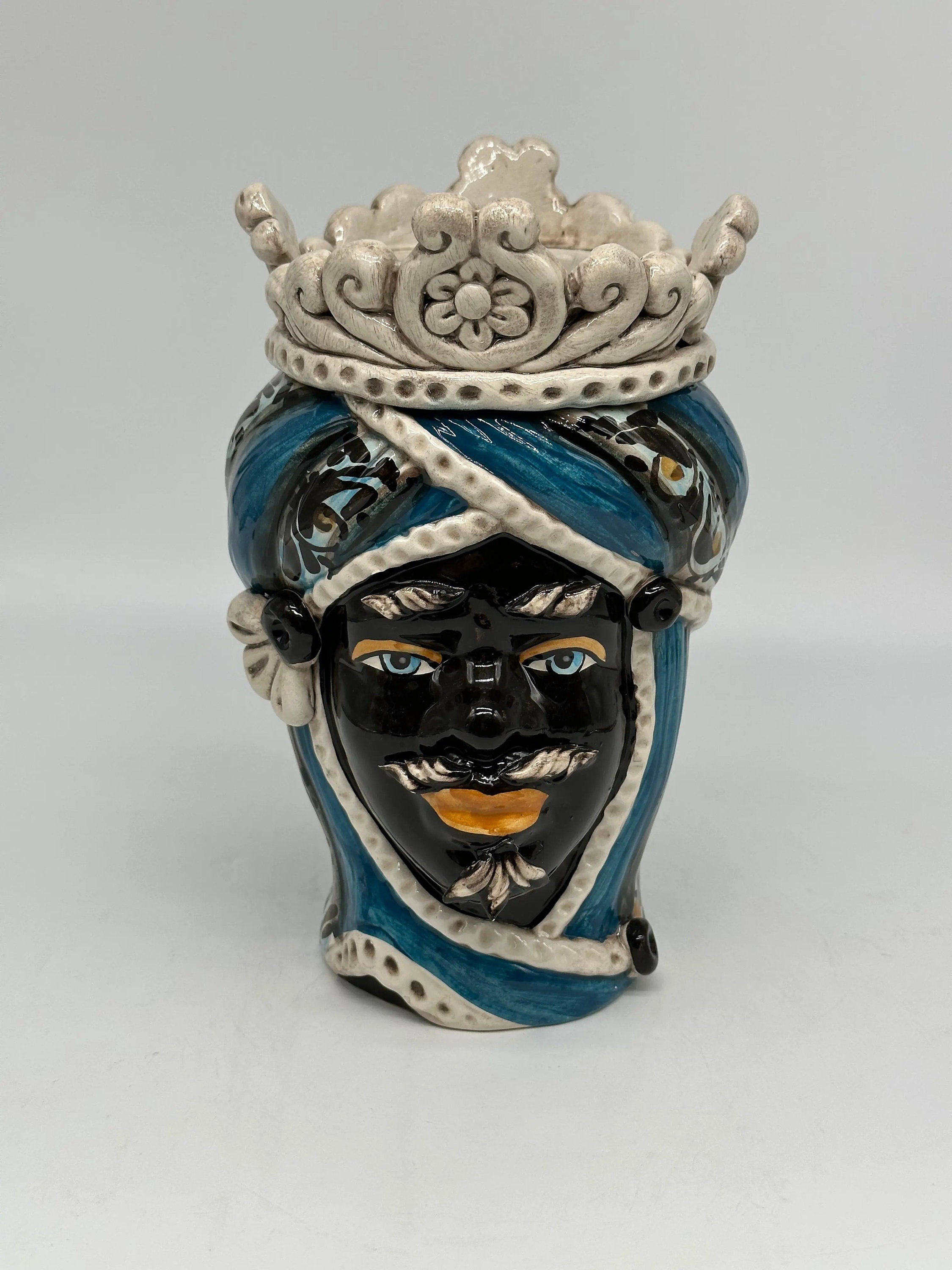 Teste di Moro Moresca Ceramica Caltagirone cm H.22 L.13 Artigianale Decorazione 2020 Blu DD CERAMICHE SICILIANE