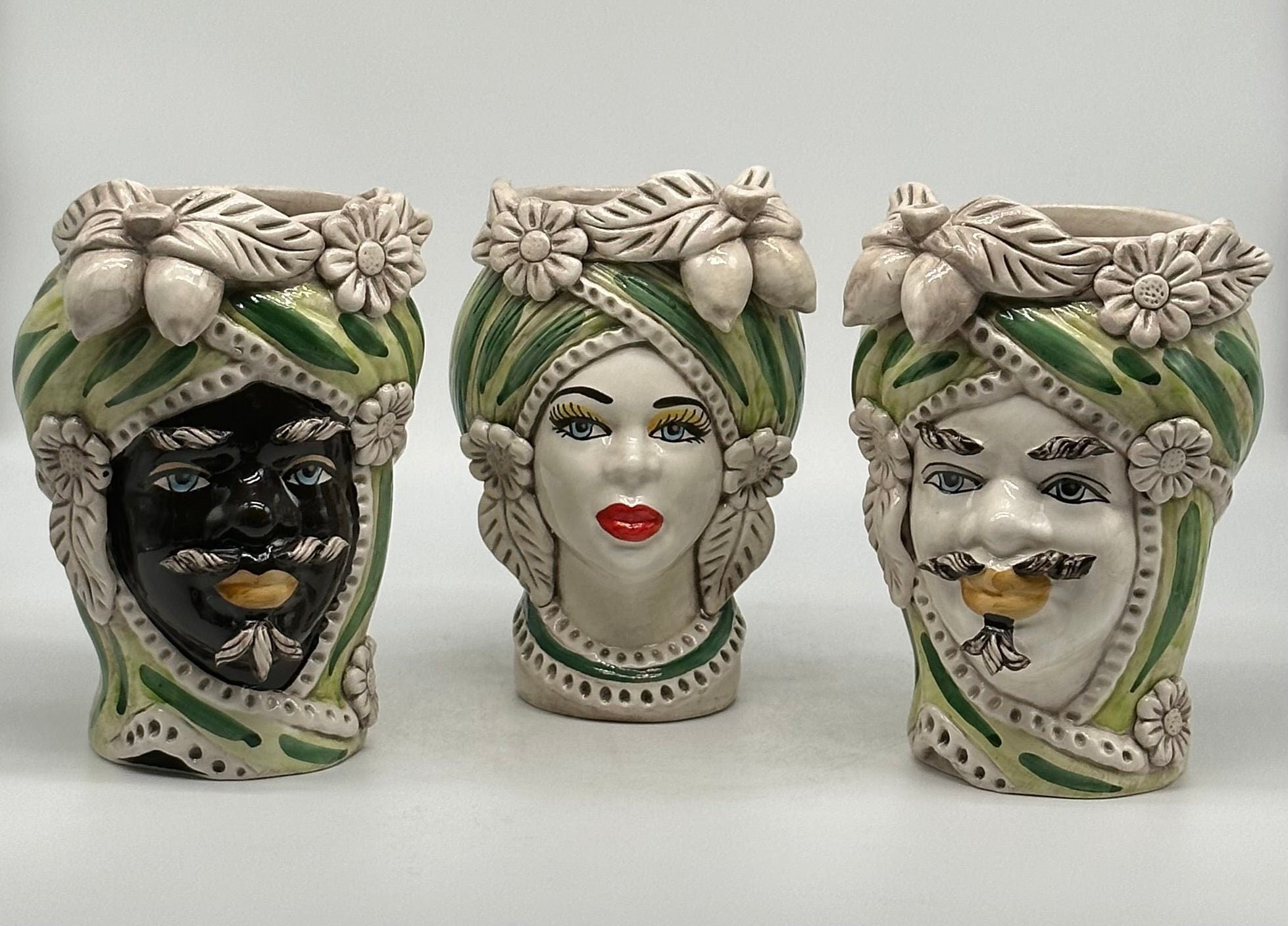 Teste di Moro Moresca Ceramica Caltagirone cm H.22 L.13 Artigianale Turbante Verde - DD CERAMICHE SICILIANE