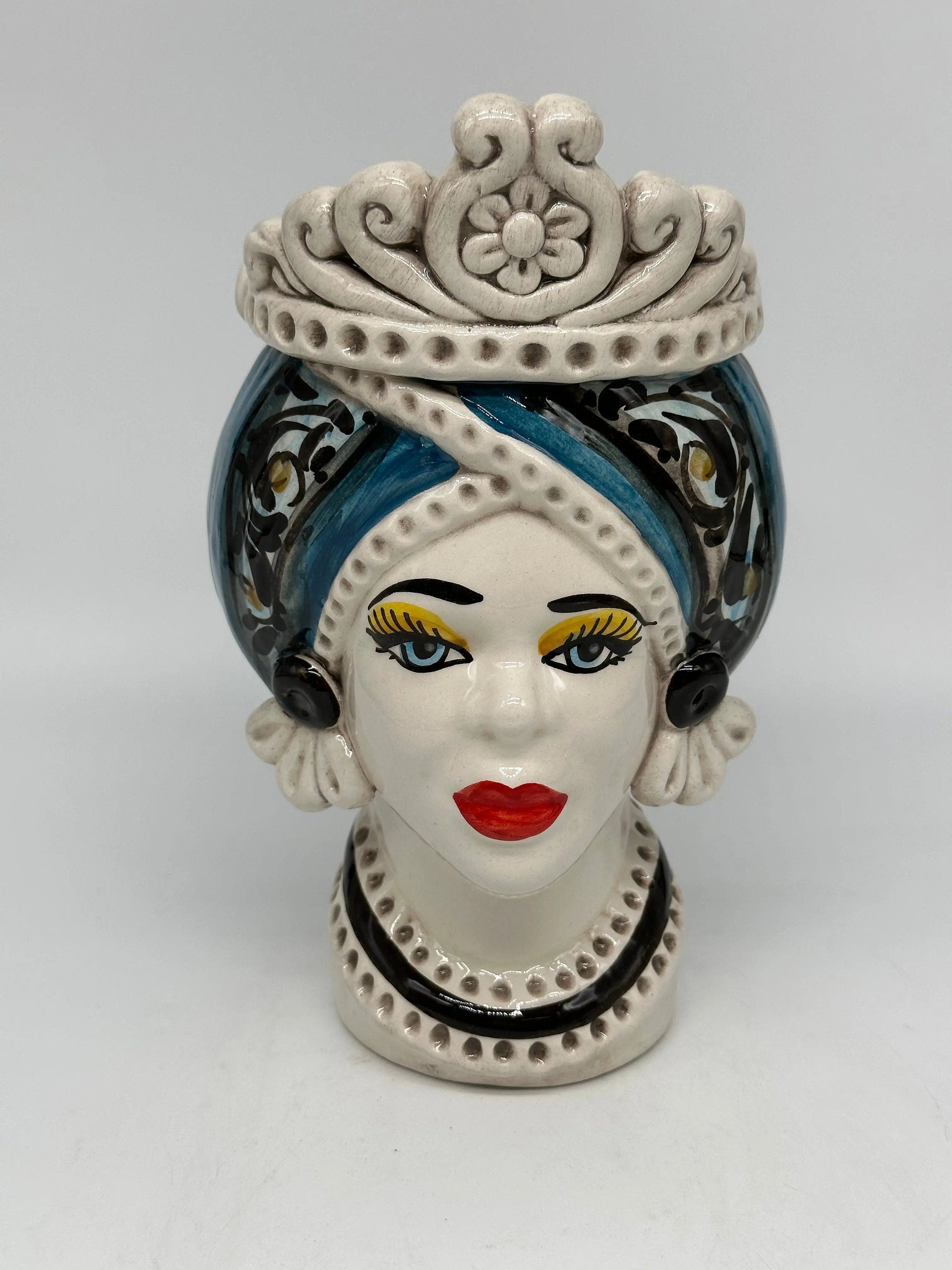 Teste di Moro Moresca Ceramica Caltagirone cm H.22 L.13 Artigianale Decorazione 2020 Blu DD CERAMICHE SICILIANE