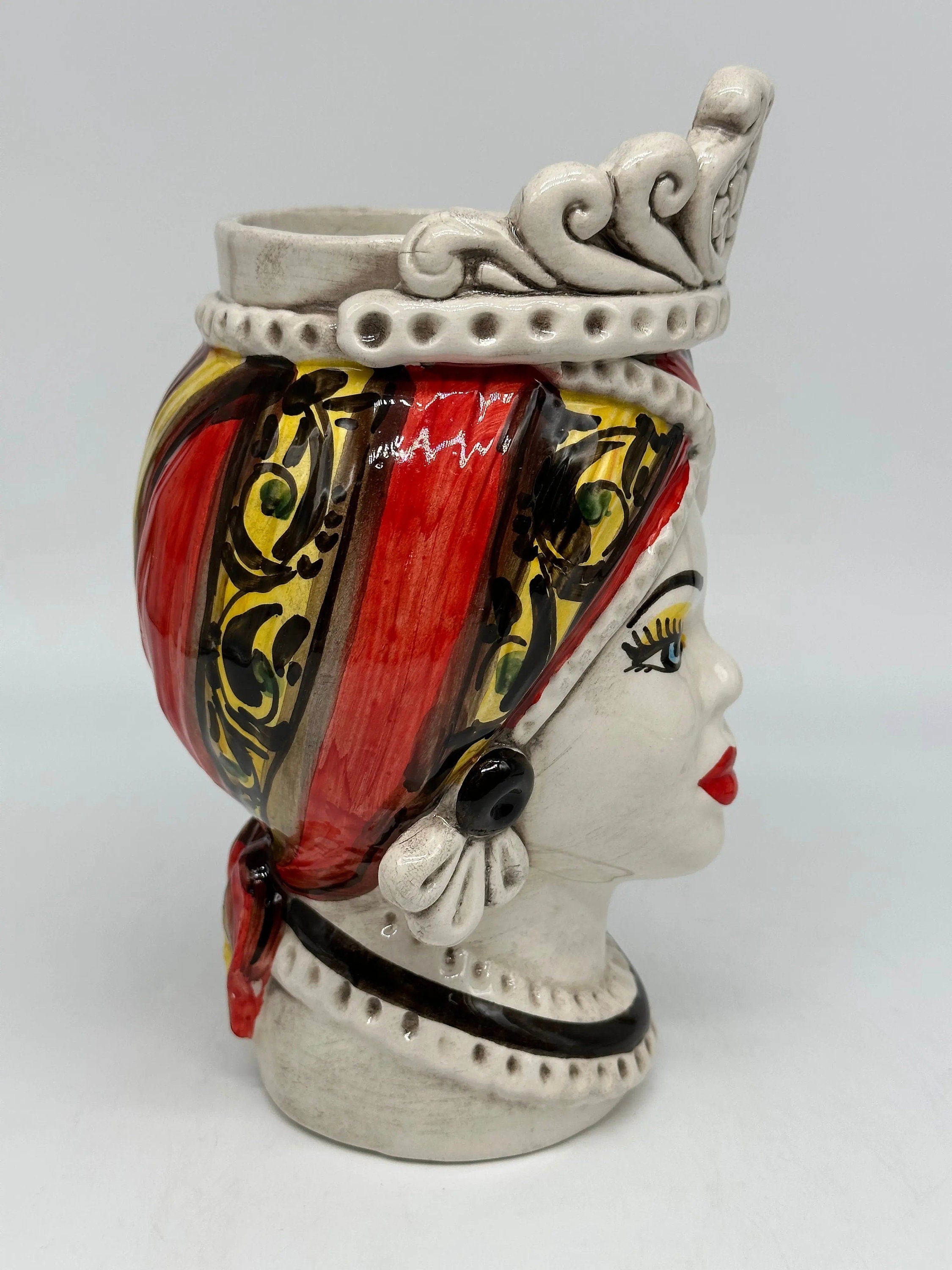 Teste di Moro Moresca Ceramica Caltagirone cm H.22 L.13 Artigianale Decorazione 2020 Rosso DD CERAMICHE SICILIANE