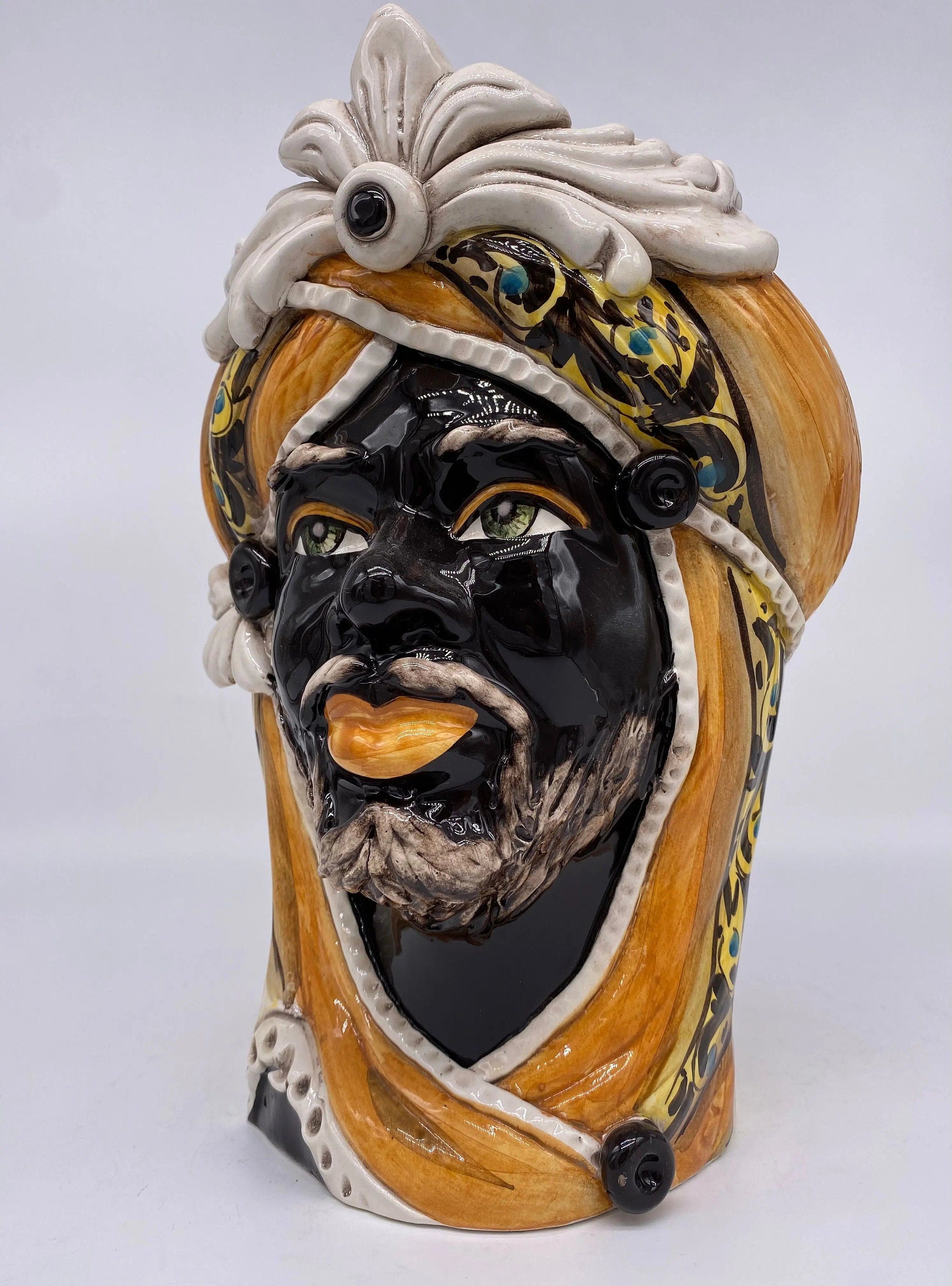 Teste di Moro Moresca Ceramica Caltagirone cm H.28 L.19 Artigianale Decorazione 2020 Arancio DD CERAMICHE SICILIANE