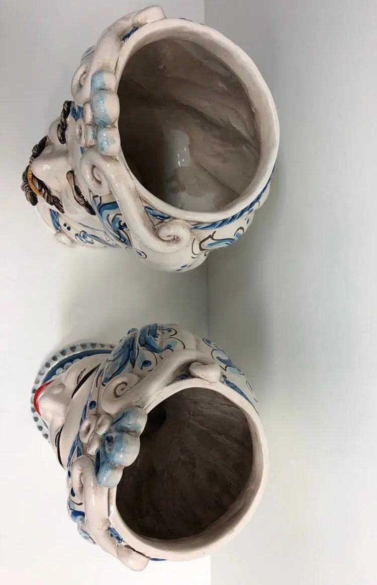 Teste di Moro Moresca Ceramica Caltagirone cm H.28 L.19 Artigianale Barocco Azzurro DD CERAMICHE SICILIANE