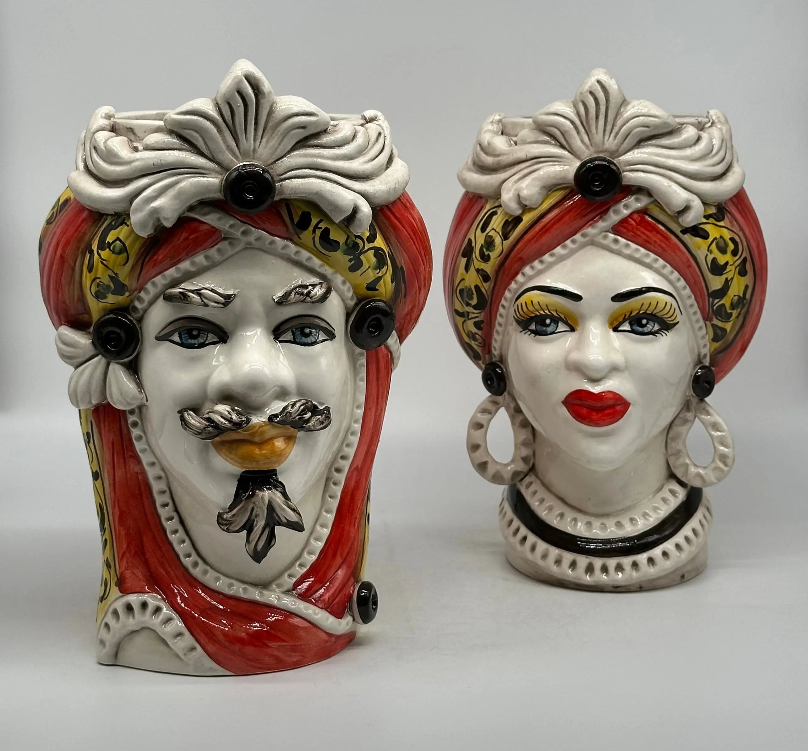 FINE SERIE - Teste di Moro Moresca Ceramica Caltagirone cm H.28 L.19 Artigianale Barocco Rosso DD CERAMICHE SICILIANE