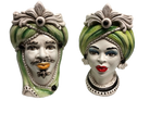 Teste di Moro Moresca Ceramica Caltagirone cm H.28 L.19 Artigianale Turbante Verde - DD CERAMICHE SICILIANE