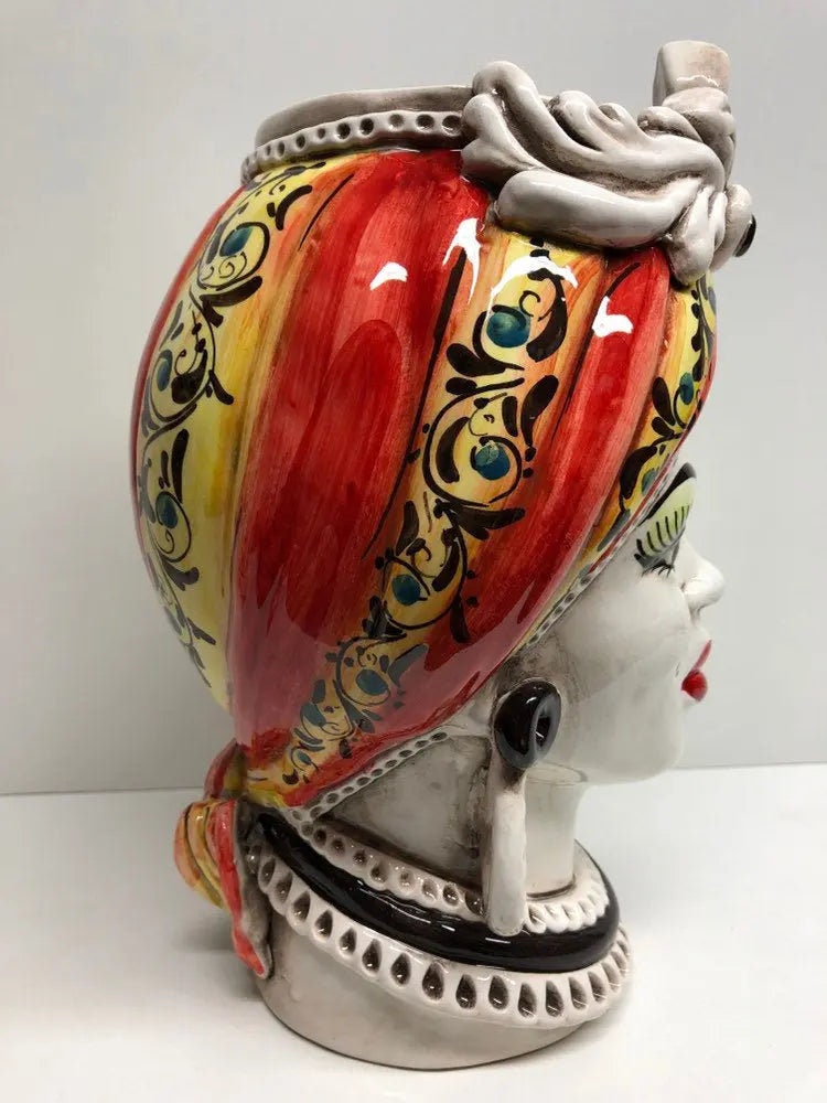Teste di Moro Moresca Ceramica Caltagirone cm H.28 L.19 Artigianale Decorazione 2020 Rosso DD CERAMICHE SICILIANE