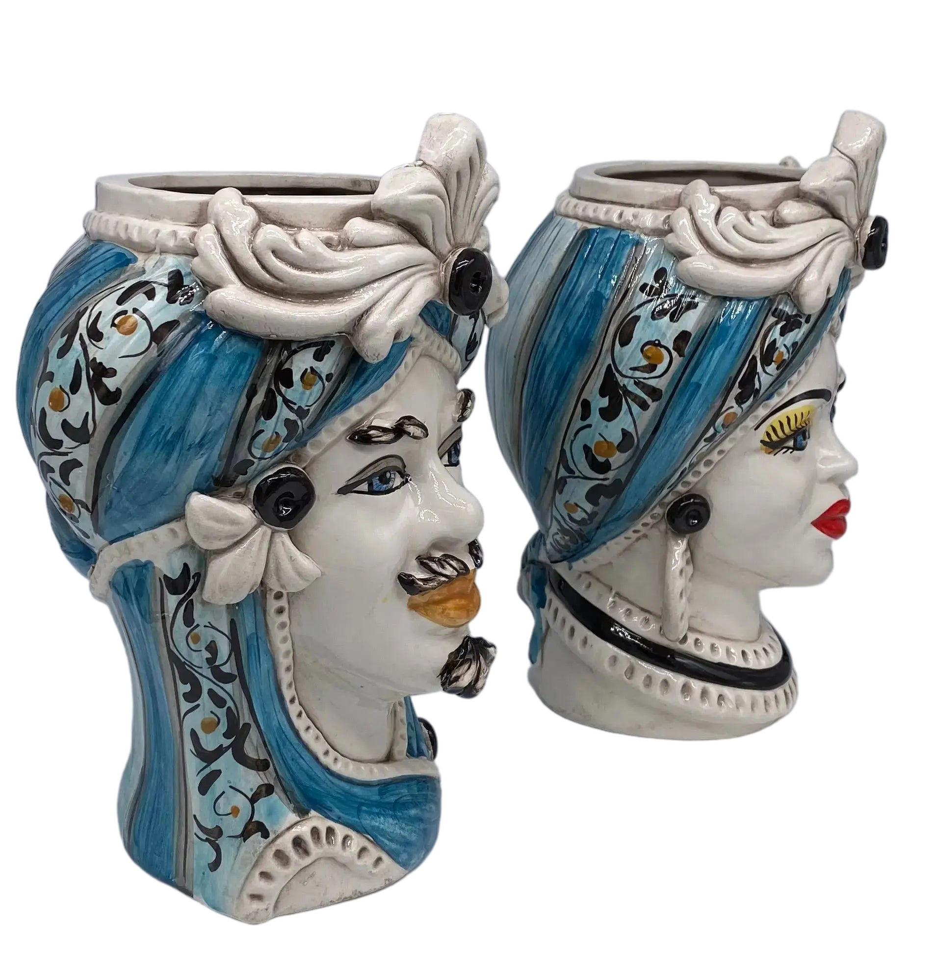 Teste di Moro Moresca Ceramica Caltagirone cm H.28 L.19 Artigianale Decorazione 2020 Blu - DD CERAMICHE SICILIANE