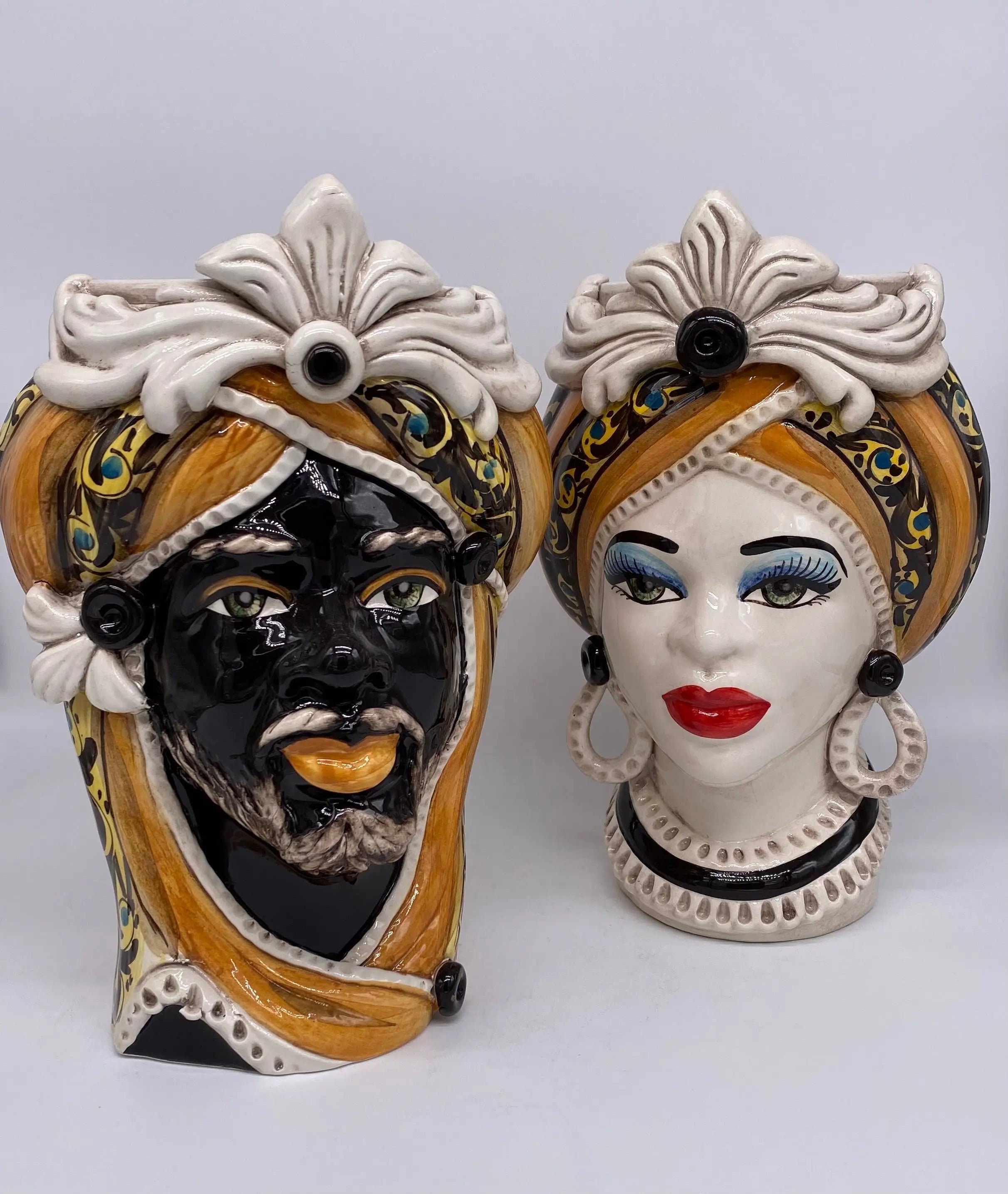 Teste di Moro Moresca Ceramica Caltagirone cm H.28 L.19 Artigianale Decorazione 2020 Arancio DD CERAMICHE SICILIANE