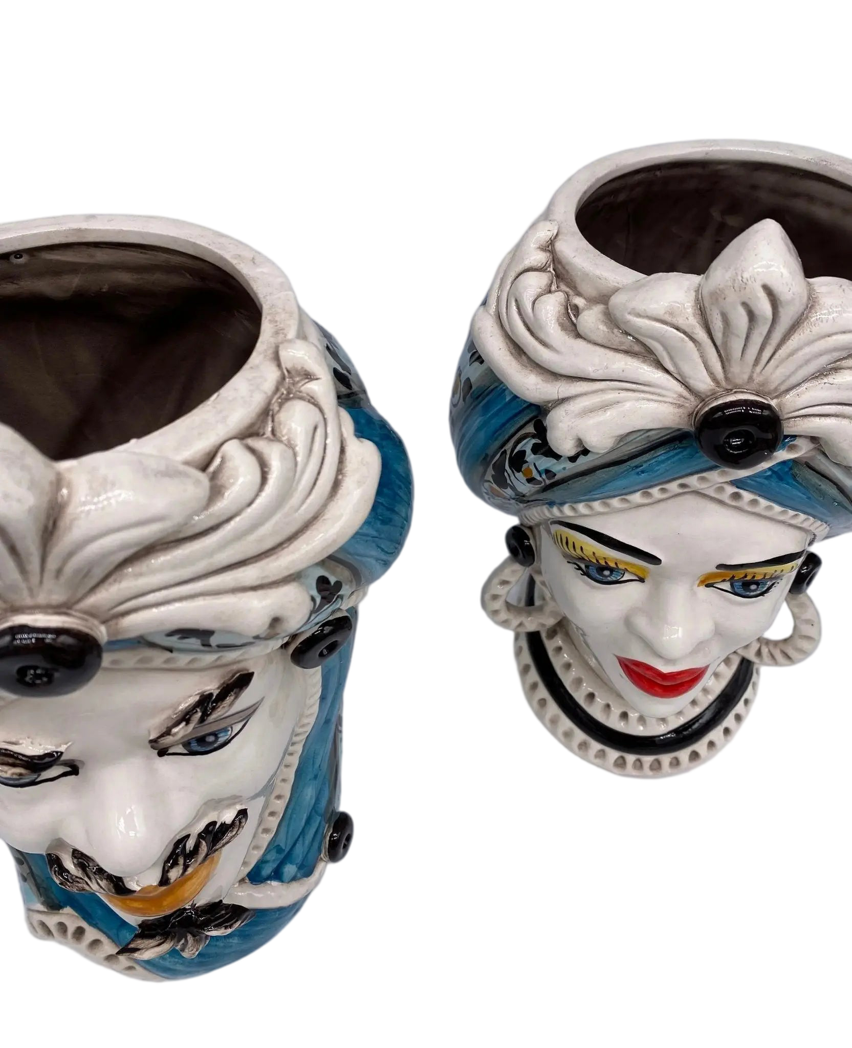 Teste di Moro Moresca Ceramica Caltagirone cm H.28 L.19 Artigianale Decorazione 2020 Blu - DD CERAMICHE SICILIANE