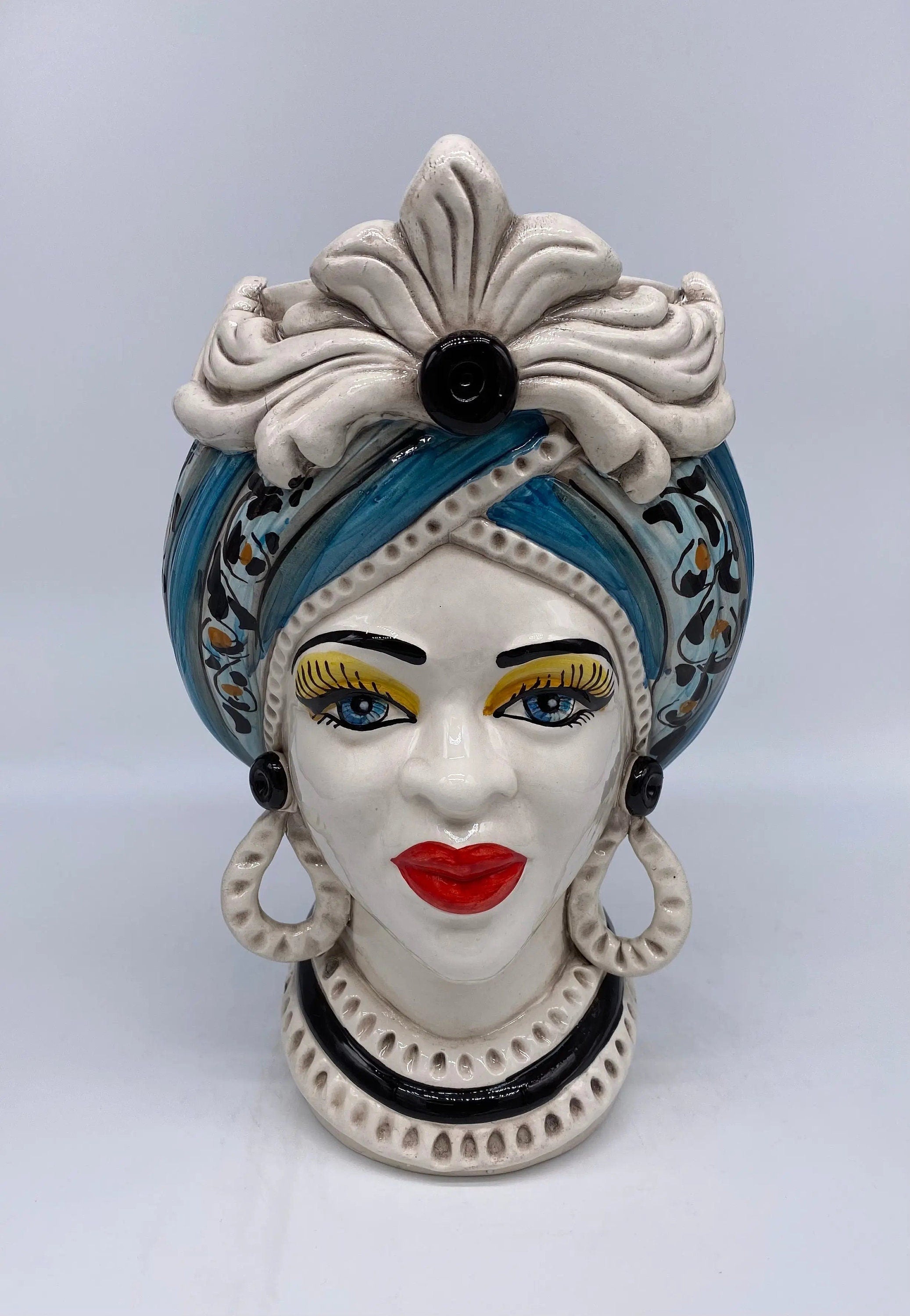 Teste di Moro Moresca Ceramica Caltagirone cm H.28 L.19 Artigianale Decorazione 2020 Blu DD CERAMICHE SICILIANE