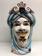Teste di Moro Moresca Ceramica Caltagirone cm H.28 L.19 Artigianale Turbante Azzurro DD CERAMICHE SICILIANE