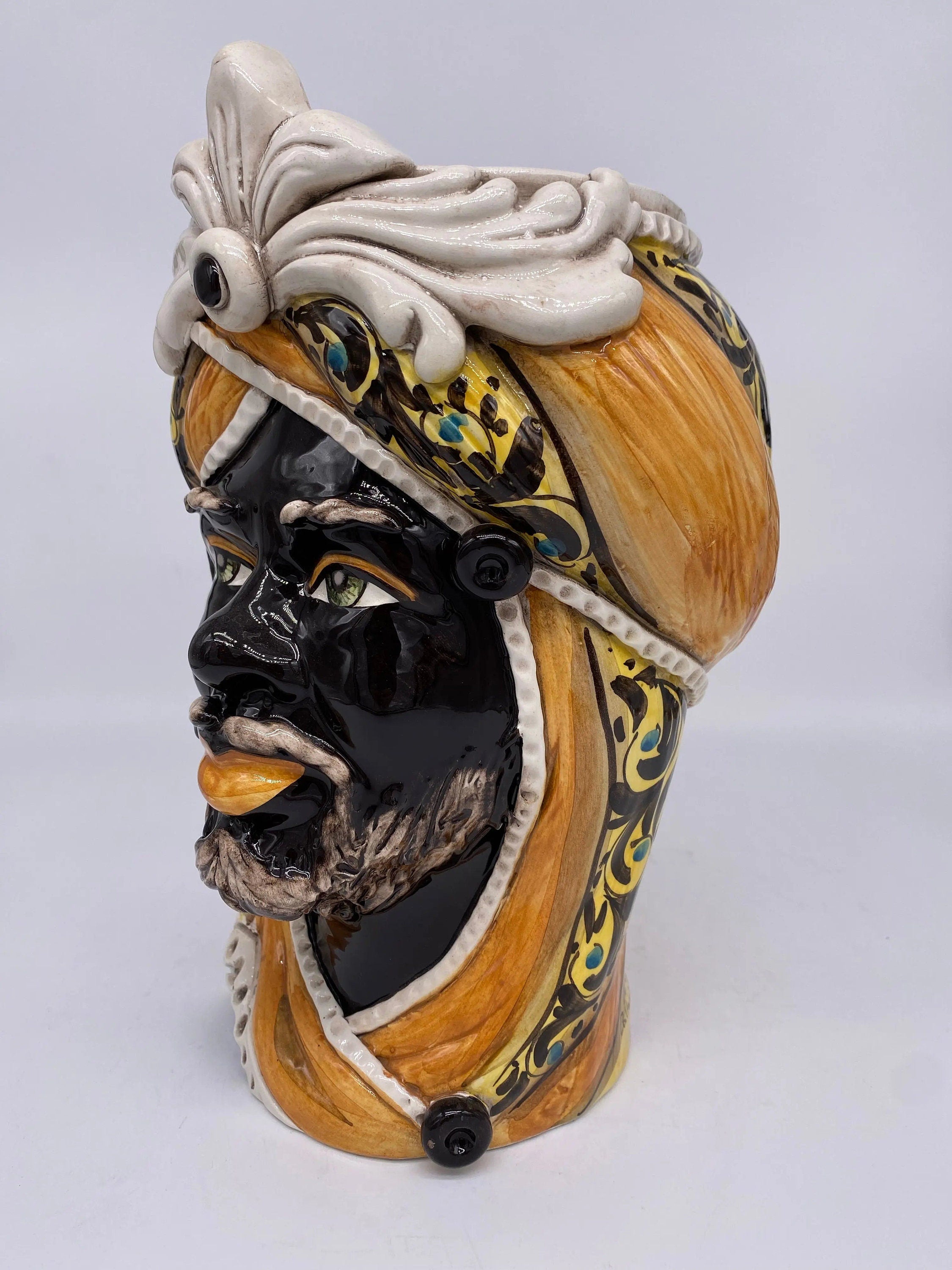 Teste di Moro Moresca Ceramica Caltagirone cm H.28 L.19 Artigianale Decorazione 2020 Arancio DD CERAMICHE SICILIANE