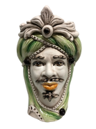Teste di Moro Moresca Ceramica Caltagirone cm H.28 L.19 Artigianale Turbante Verde - DD CERAMICHE SICILIANE