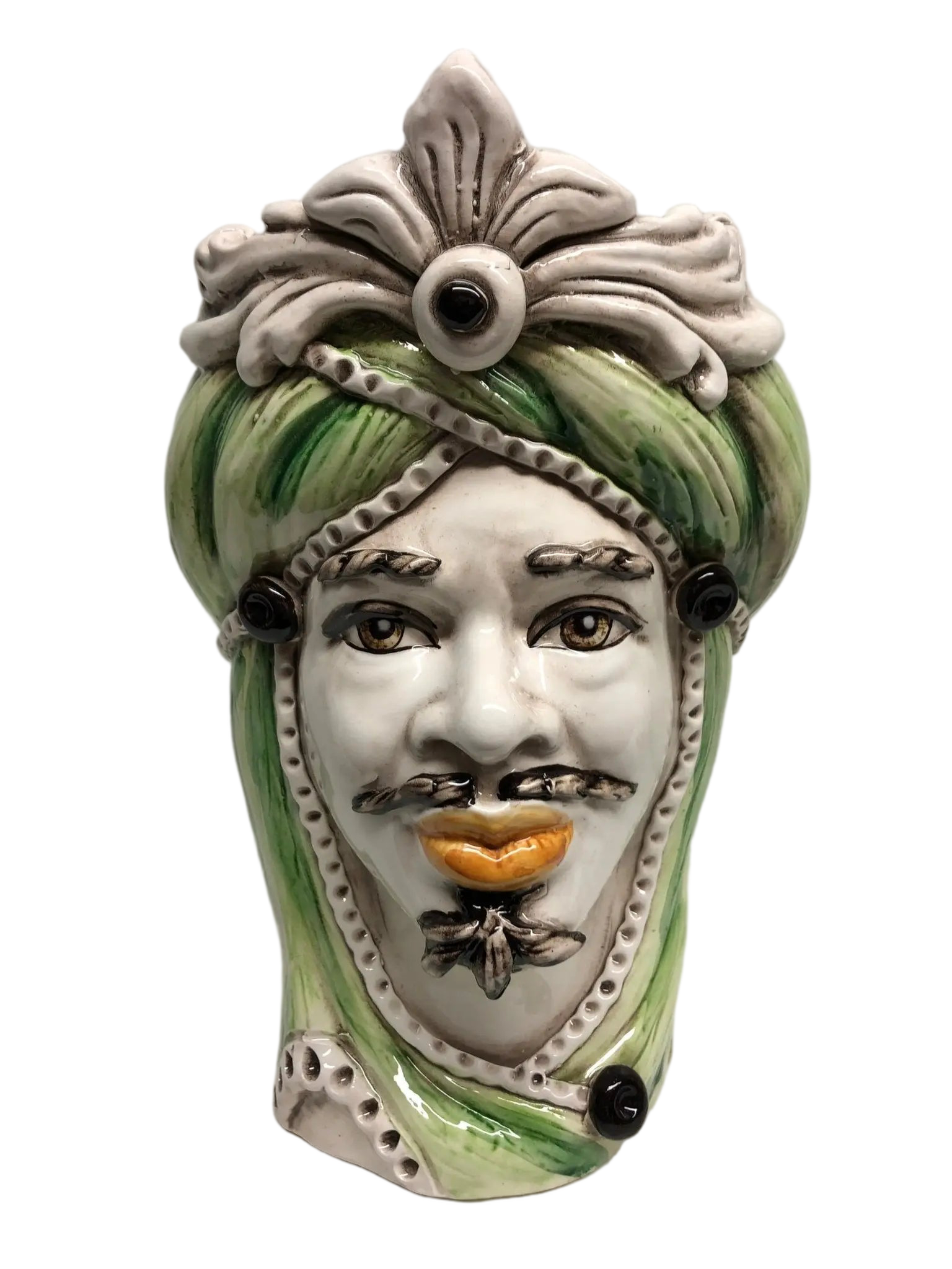Teste di Moro Moresca Ceramica Caltagirone cm H.28 L.19 Artigianale Turbante Verde - DD CERAMICHE SICILIANE