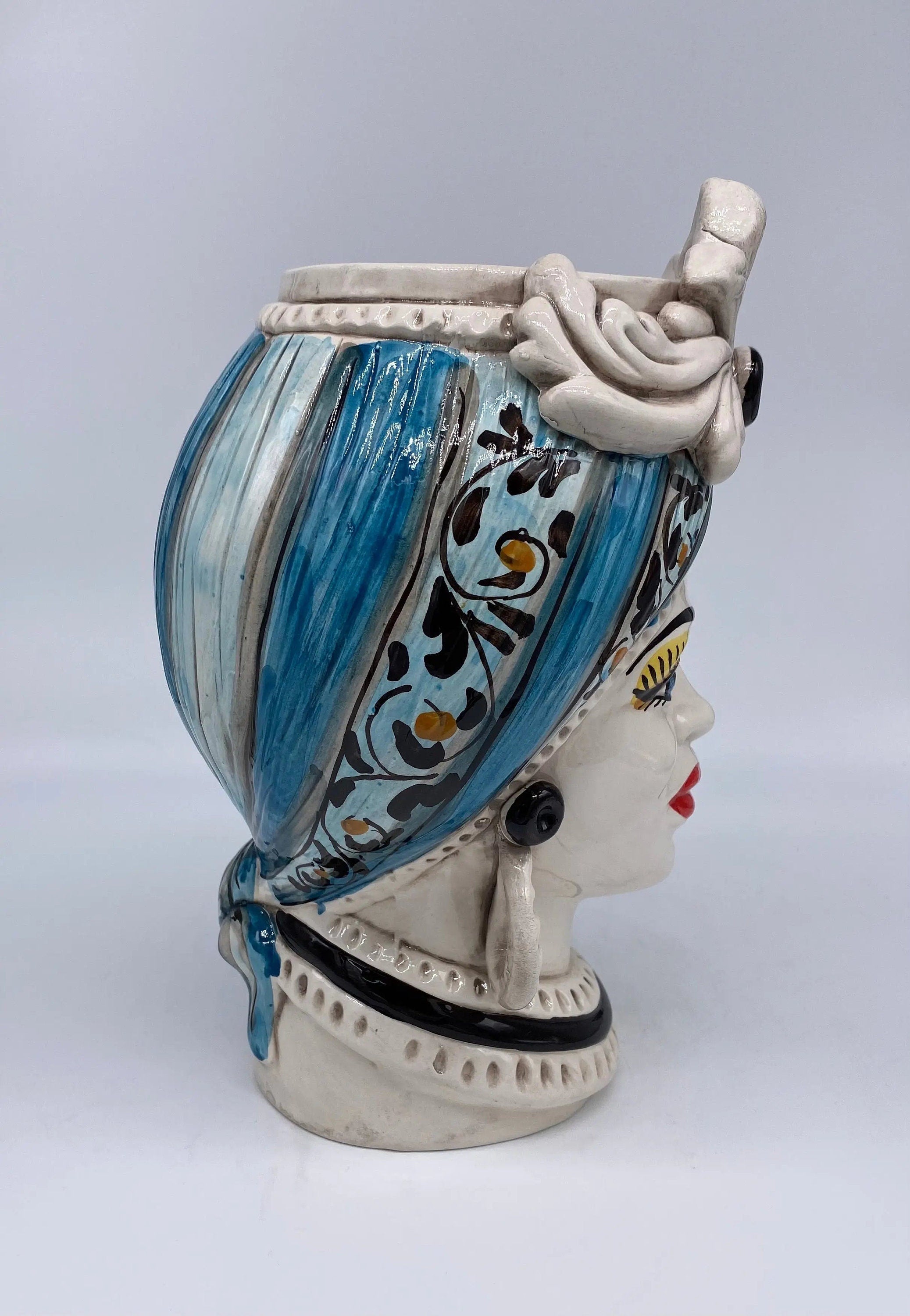 Teste di Moro Moresca Ceramica Caltagirone cm H.28 L.19 Artigianale Decorazione 2020 Blu DD CERAMICHE SICILIANE