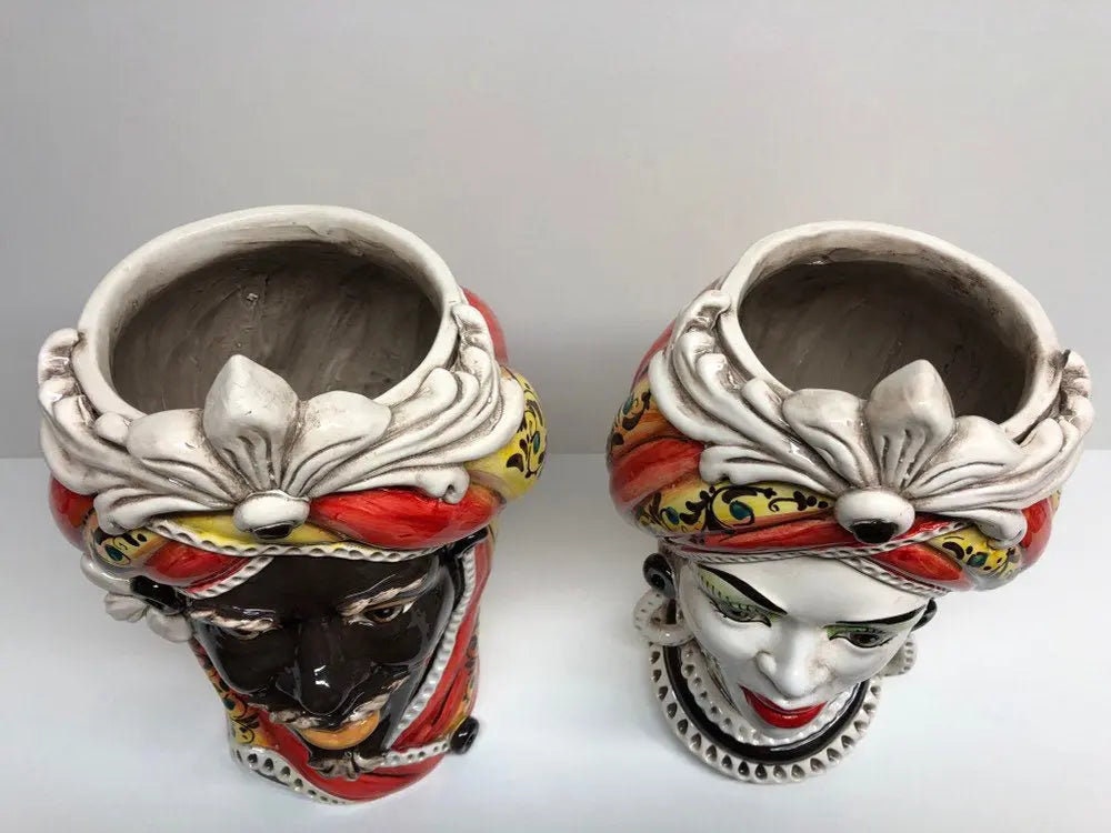 Teste di Moro Moresca Ceramica Caltagirone cm H.28 L.19 Artigianale Decorazione 2020 Rosso DD CERAMICHE SICILIANE