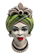 Teste di Moro Moresca Ceramica Caltagirone cm H.28 L.19 Artigianale Turbante Verde - DD CERAMICHE SICILIANE