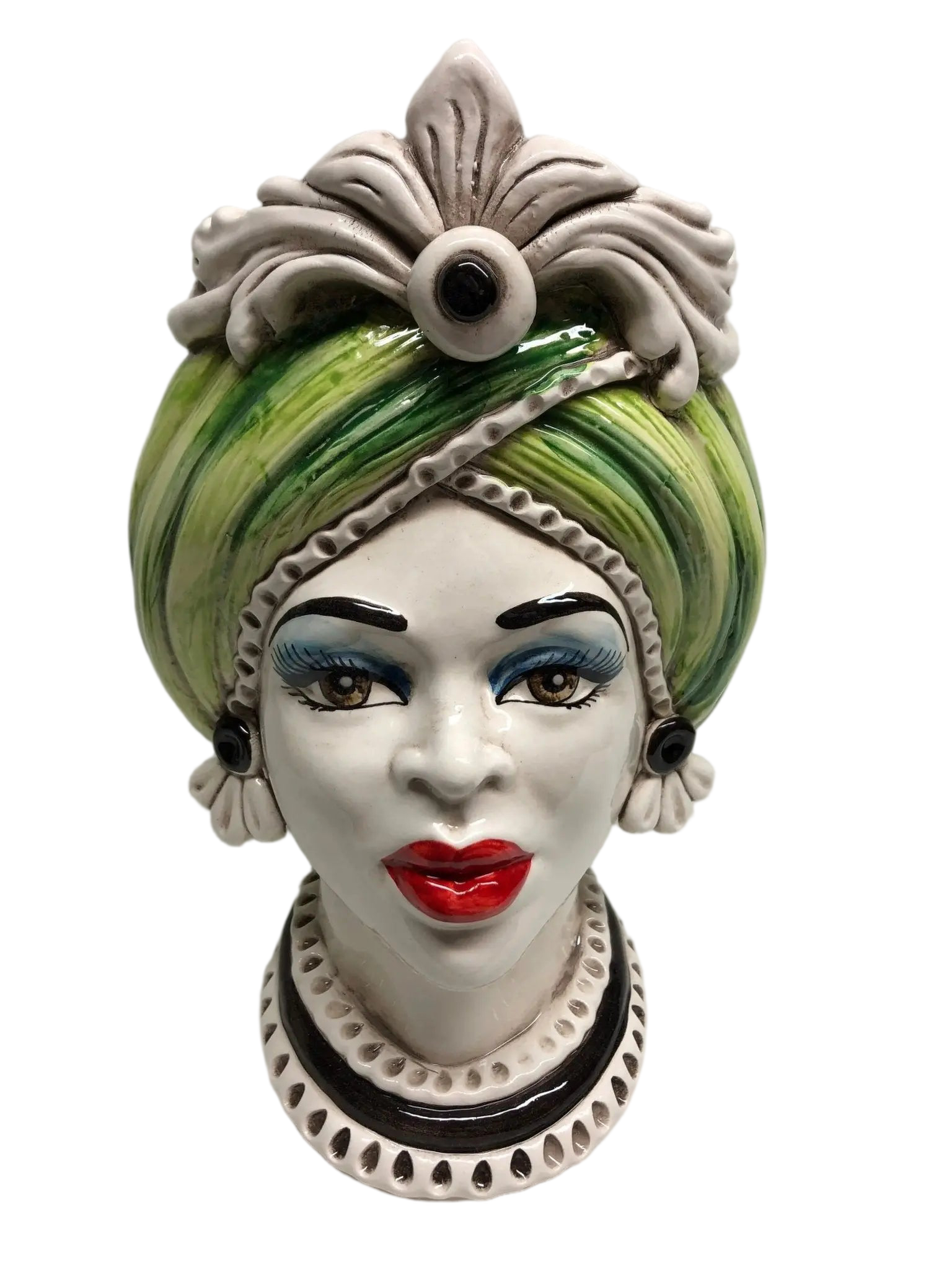 Teste di Moro Moresca Ceramica Caltagirone cm H.28 L.19 Artigianale Turbante Verde - DD CERAMICHE SICILIANE