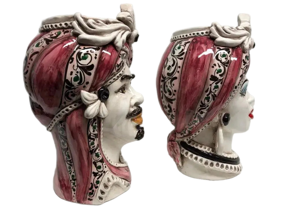 Teste di Moro Moresca Ceramica Caltagirone cm H.28 L.19 Artigianale Decorazione 2020 Rosa - DD CERAMICHE SICILIANE
