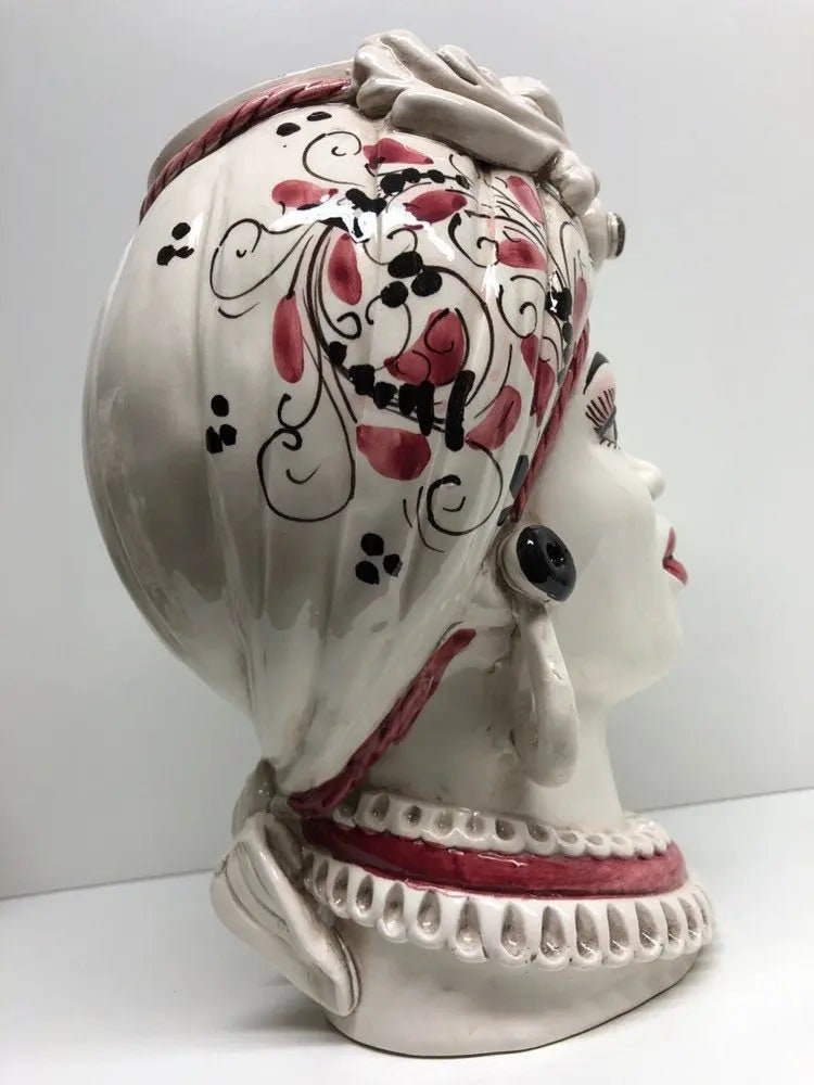Teste di Moro Moresca Ceramica Caltagirone cm H.28 L.19 Artigianale Barocco Rosa DD CERAMICHE SICILIANE