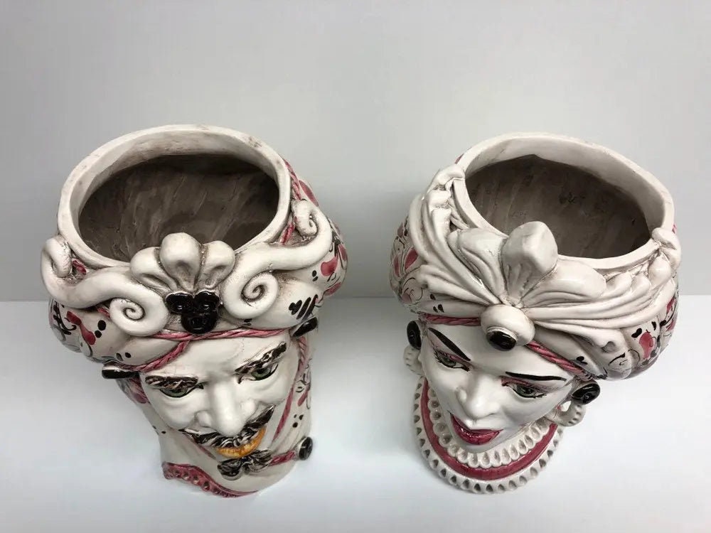 Teste di Moro Moresca Ceramica Caltagirone cm H.28 L.19 Artigianale Barocco Rosa DD CERAMICHE SICILIANE