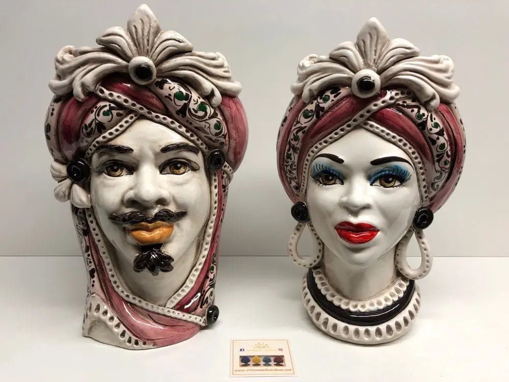 Teste di Moro Moresca Ceramica Caltagirone cm H.28 L.19 Artigianale Decorazione 2020 Rosa DD CERAMICHE SICILIANE