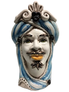 Teste di Moro Moresca Ceramica Caltagirone cm H.28 L.19 Artigianale Turbante Azzurro - DD CERAMICHE SICILIANE