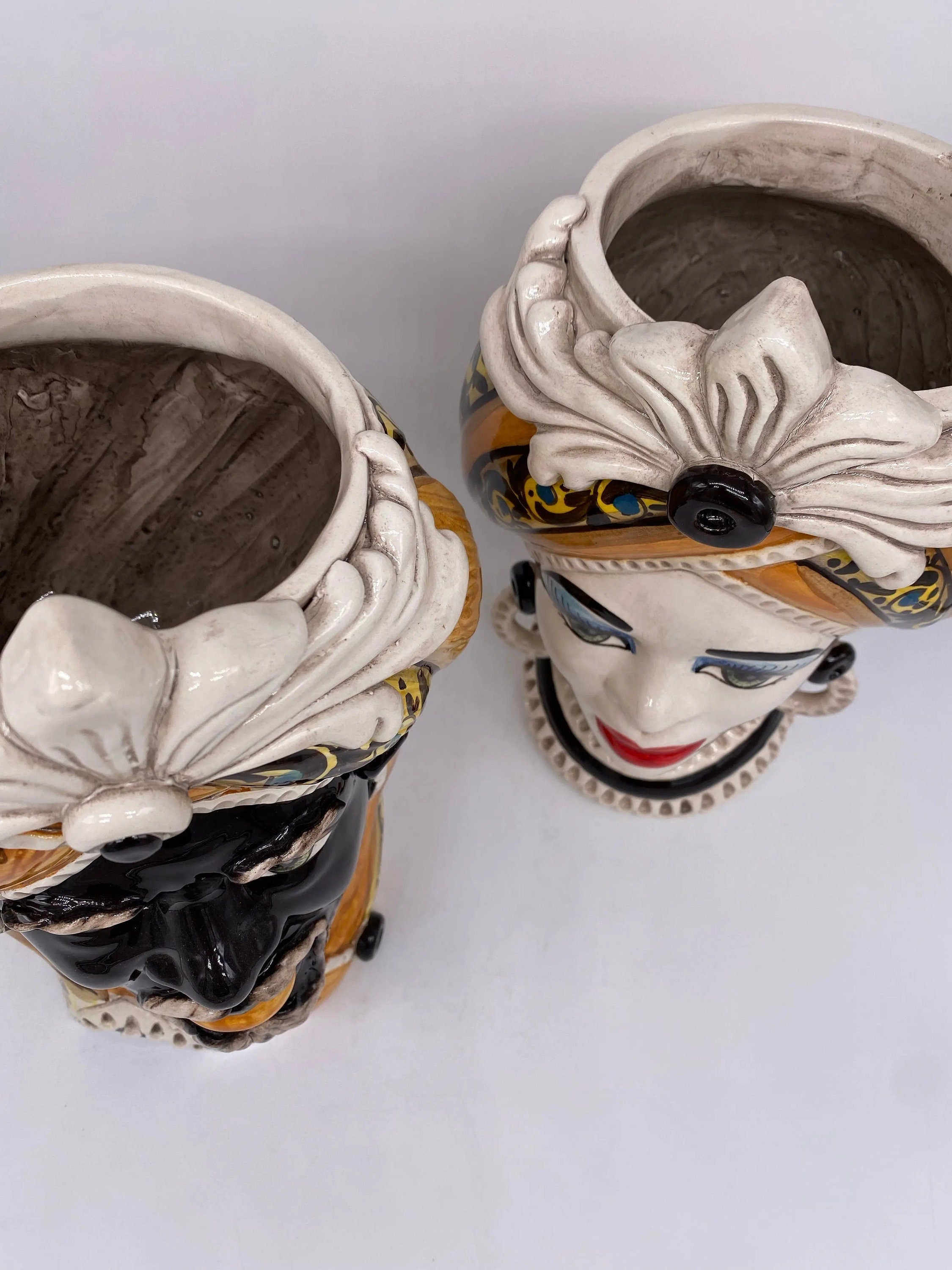 Teste di Moro Moresca Ceramica Caltagirone cm H.28 L.19 Artigianale Decorazione 2020 Arancio DD CERAMICHE SICILIANE