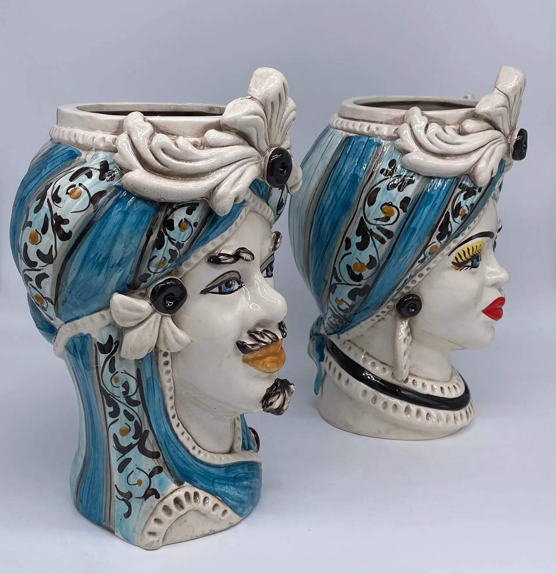 Teste di Moro Moresca Ceramica Caltagirone cm H.28 L.19 Artigianale Decorazione 2020 Blu DD CERAMICHE SICILIANE