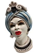 Teste di Moro Moresca Ceramica Caltagirone cm H.28 L.19 Artigianale Turbante Azzurro - DD CERAMICHE SICILIANE