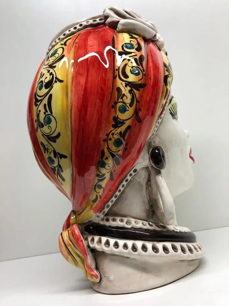 Teste di Moro Moresca Ceramica Caltagirone cm H.28 L.19 Artigianale Decorazione 2020 Rosso DD CERAMICHE SICILIANE
