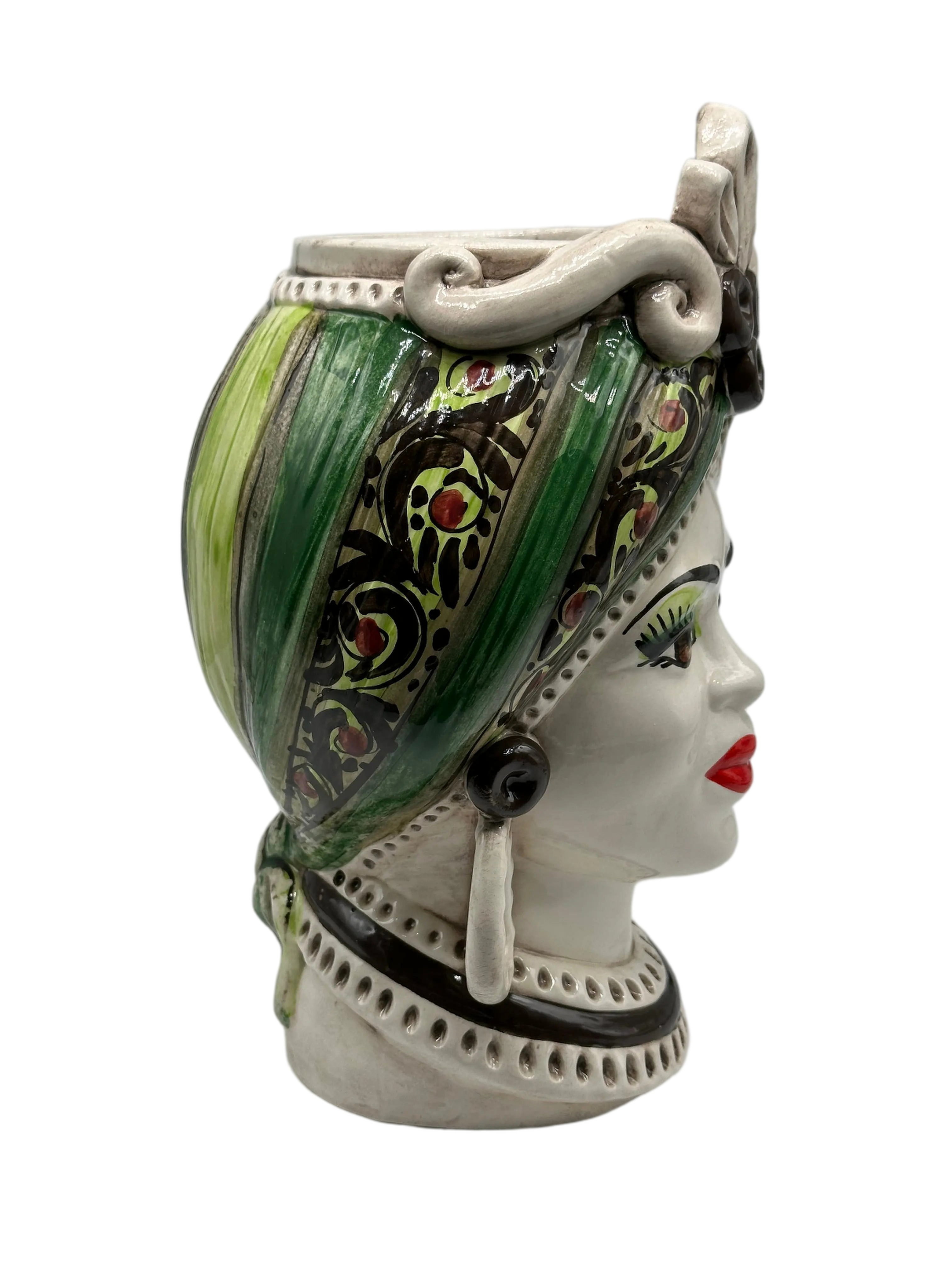 Teste di Moro Moresca Ceramica Caltagirone cm H.28 L.19 Artigianale Decorazione 2020 Verde DD CERAMICHE SICILIANE