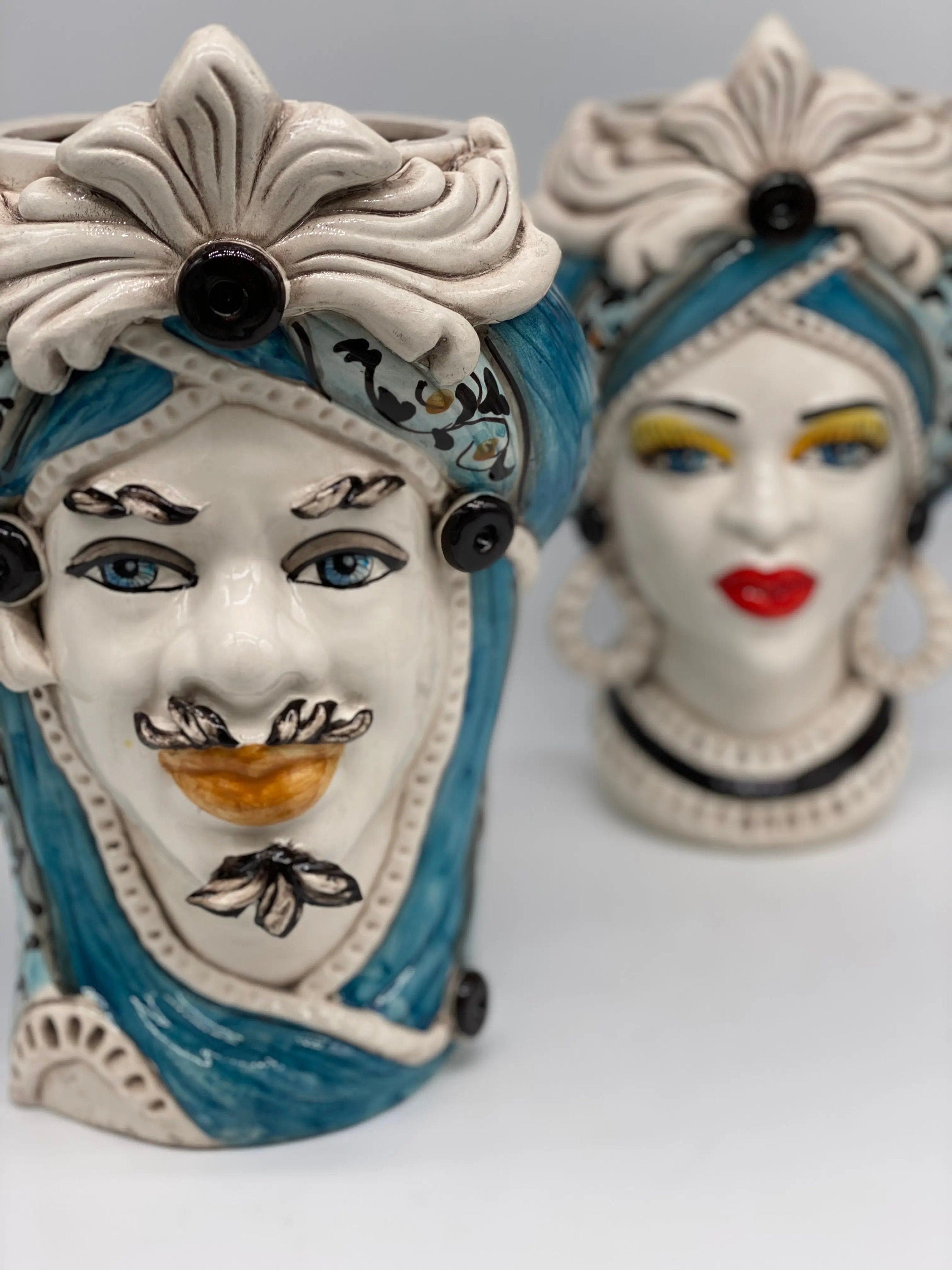 Teste di Moro Moresca Ceramica Caltagirone cm H.28 L.19 Artigianale Decorazione 2020 Blu DD CERAMICHE SICILIANE