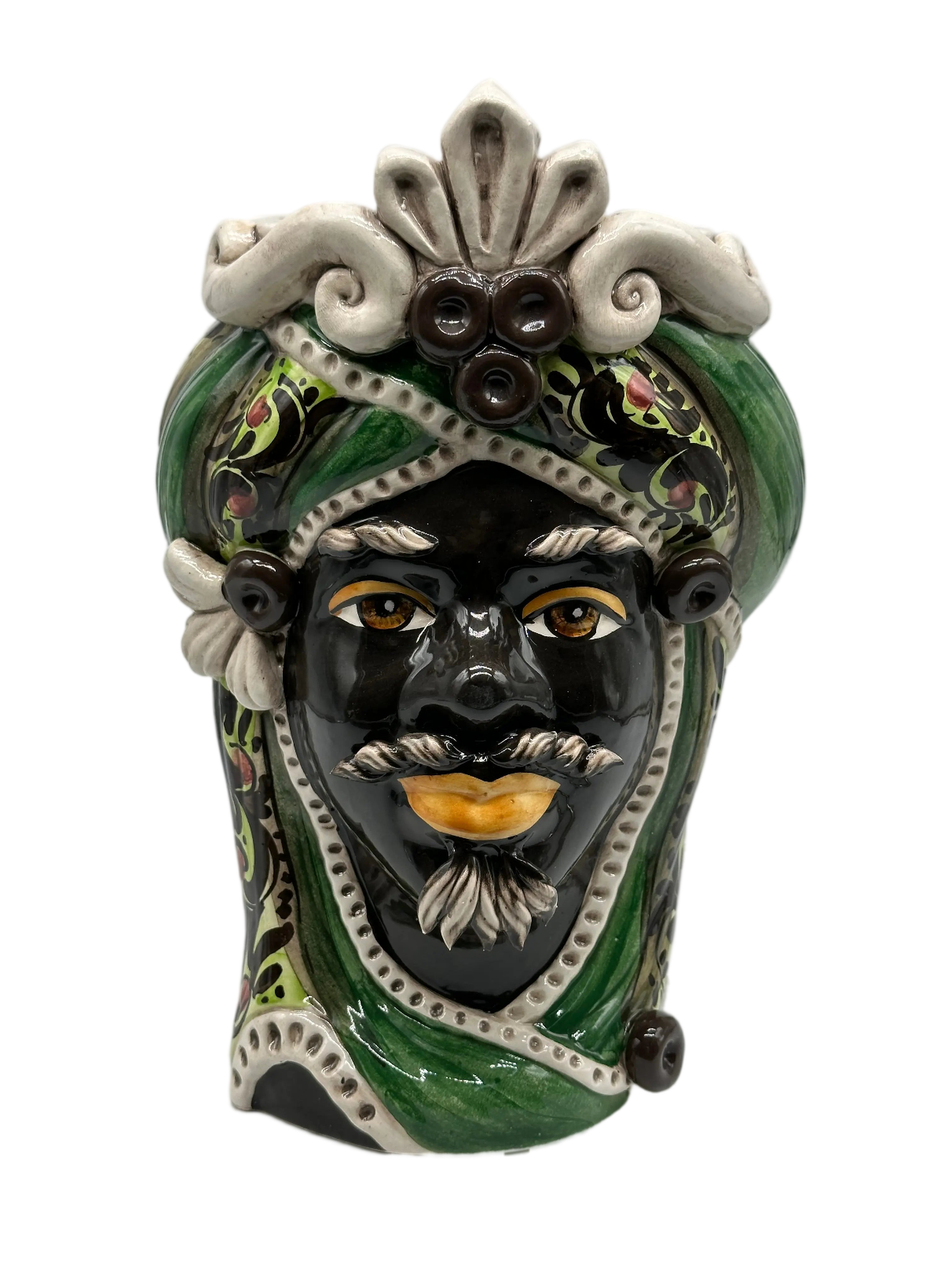 Teste di Moro Moresca Ceramica Caltagirone cm H.28 L.19 Artigianale Decorazione 2020 Verde DD CERAMICHE SICILIANE