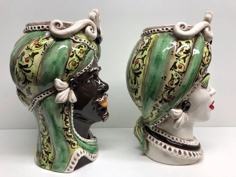 Teste di Moro Moresca Ceramica Caltagirone cm H.28 L.19 Artigianale Decorazione 2020 Verde DD CERAMICHE SICILIANE