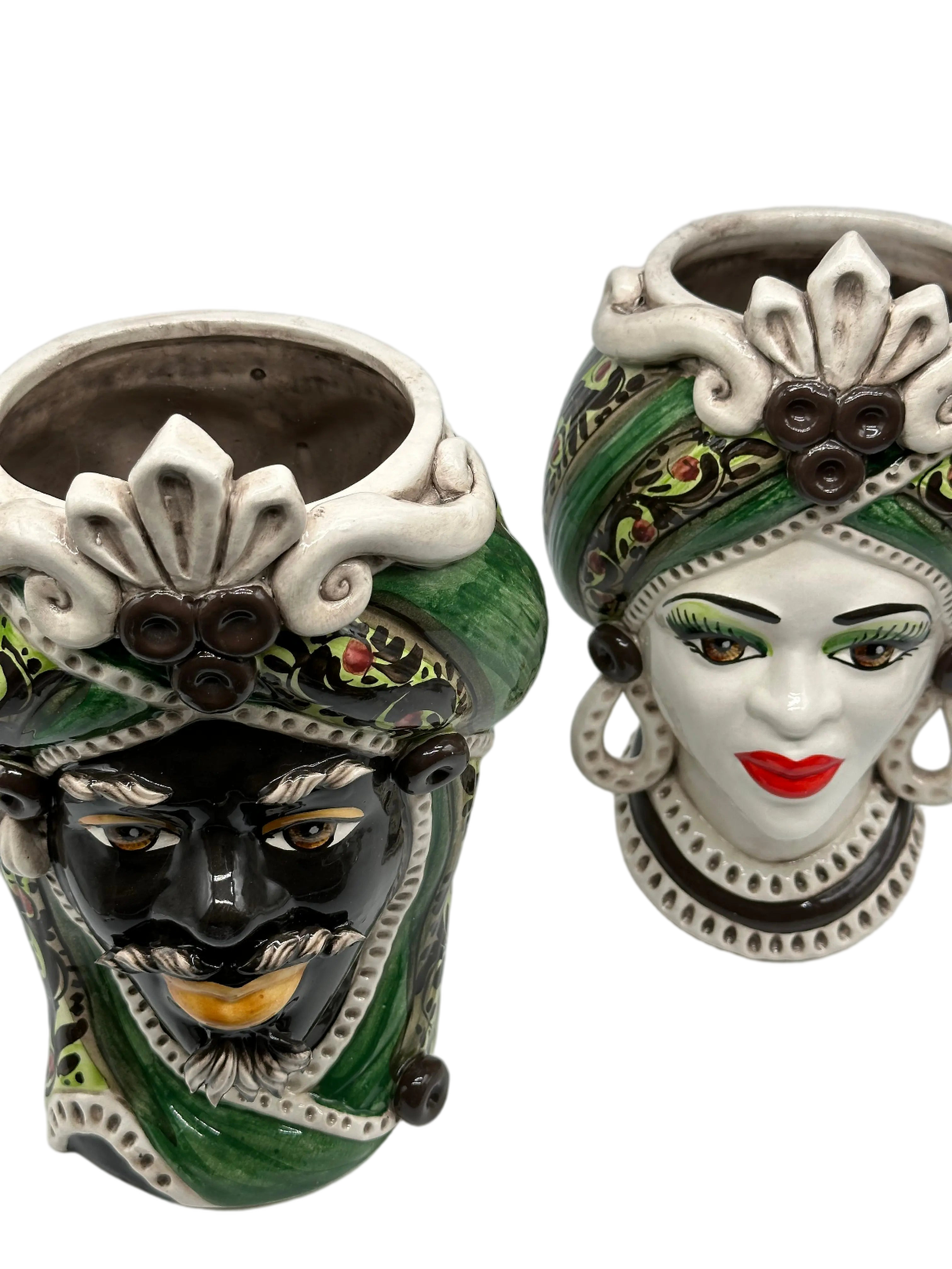 Teste di Moro Moresca Ceramica Caltagirone cm H.28 L.19 Artigianale Decorazione 2020 Verde DD CERAMICHE SICILIANE