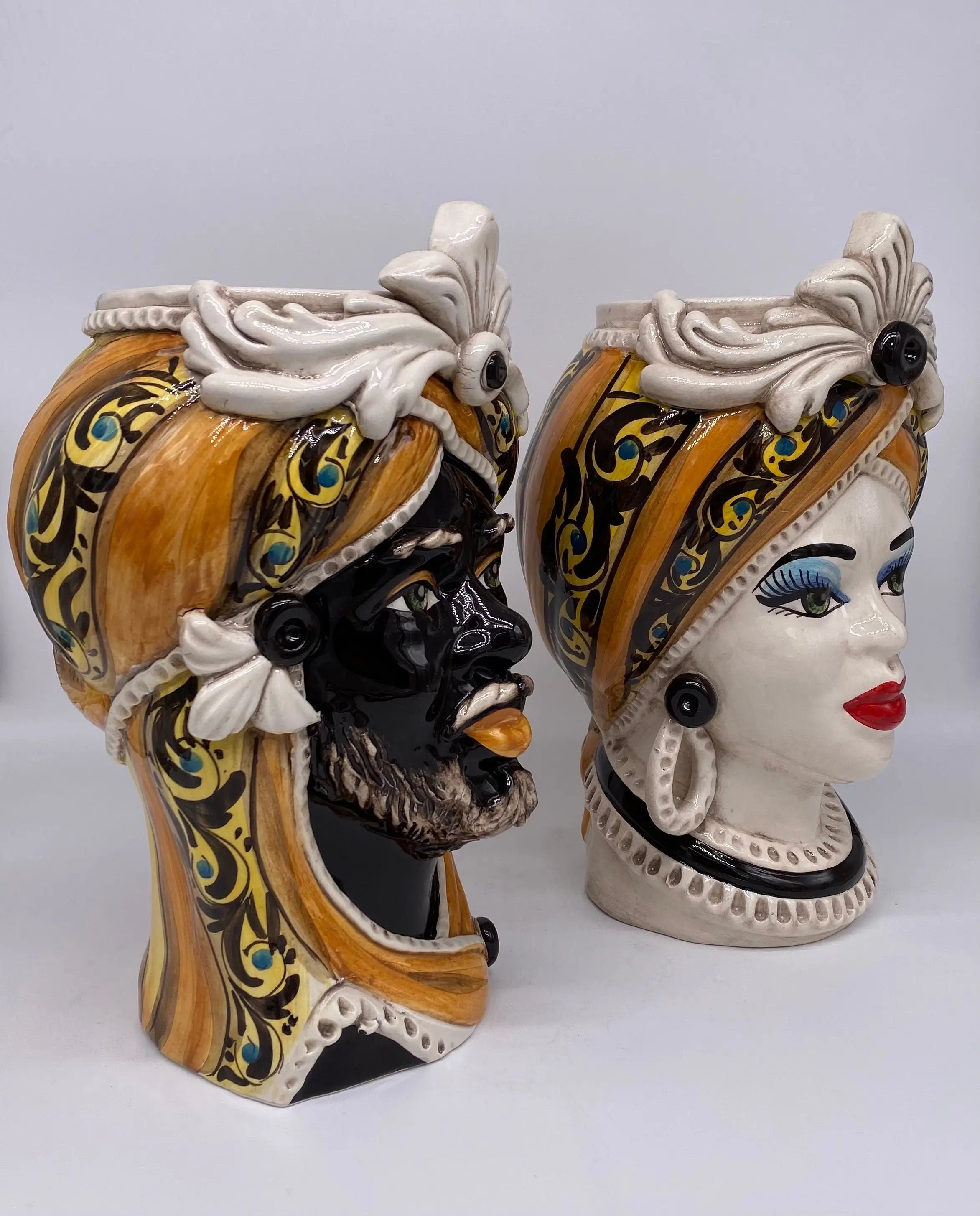 Teste di Moro Moresca Ceramica Caltagirone cm H.28 L.19 Artigianale Decorazione 2020 Arancio DD CERAMICHE SICILIANE