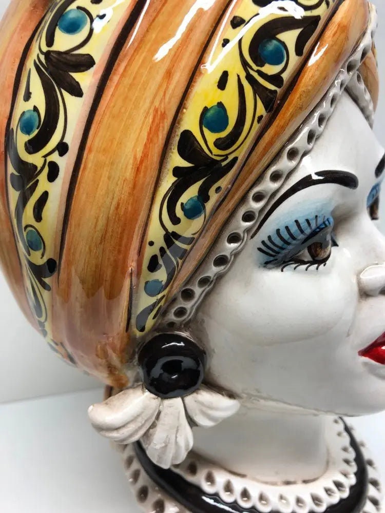 Teste di Moro Moresca Ceramica Caltagirone cm H.28 L.19 Artigianale Decorazione 2020 Arancio DD CERAMICHE SICILIANE
