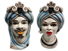 Teste di Moro Moresca Ceramica Caltagirone cm H.28 L.19 Artigianale Turbante Azzurro - DD CERAMICHE SICILIANE