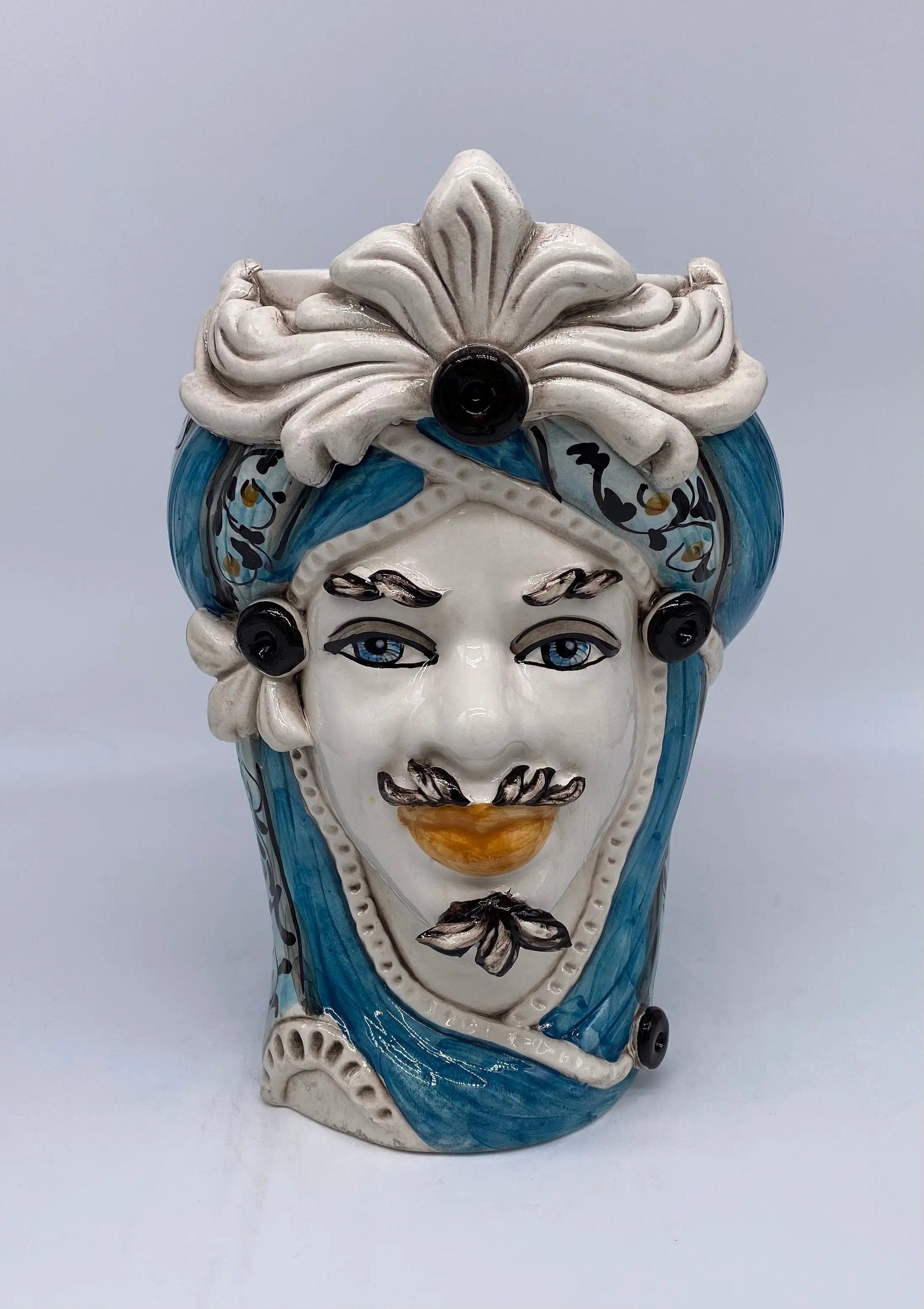 Teste di Moro Moresca Ceramica Caltagirone cm H.28 L.19 Artigianale Decorazione 2020 Blu DD CERAMICHE SICILIANE